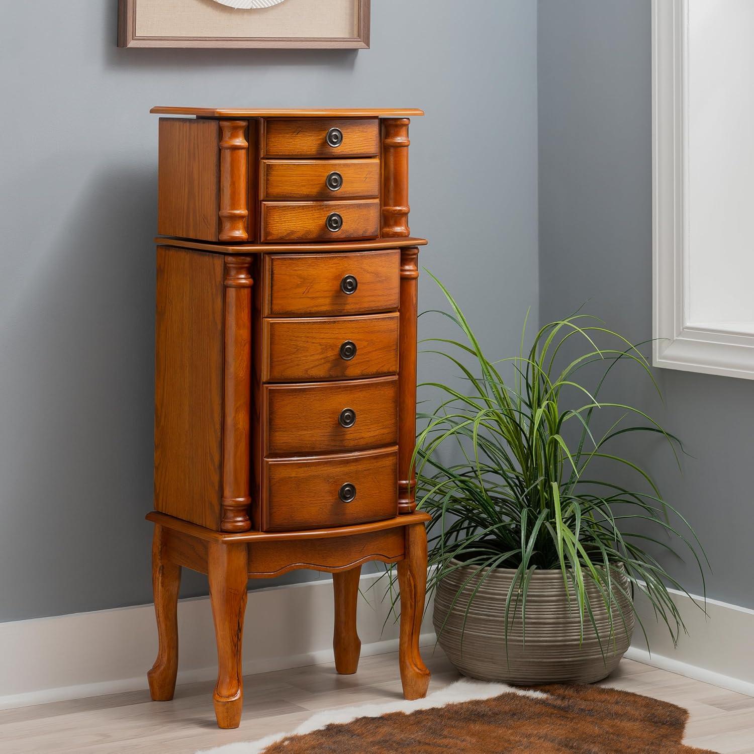 Linon Woodlake Wood Jewelry Armoire in Distressed Oak