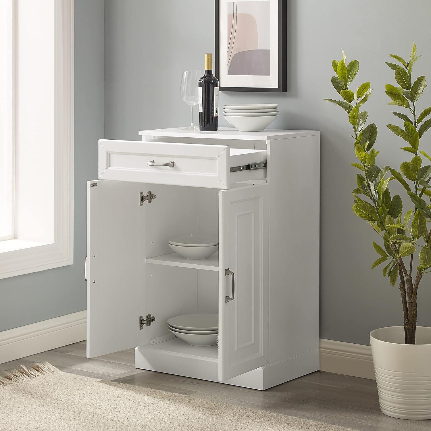 Crosley Stanton Storage Cabinet White: Traditional Farmhouse Style, 2 Adjustable Shelves, 1 Drawer