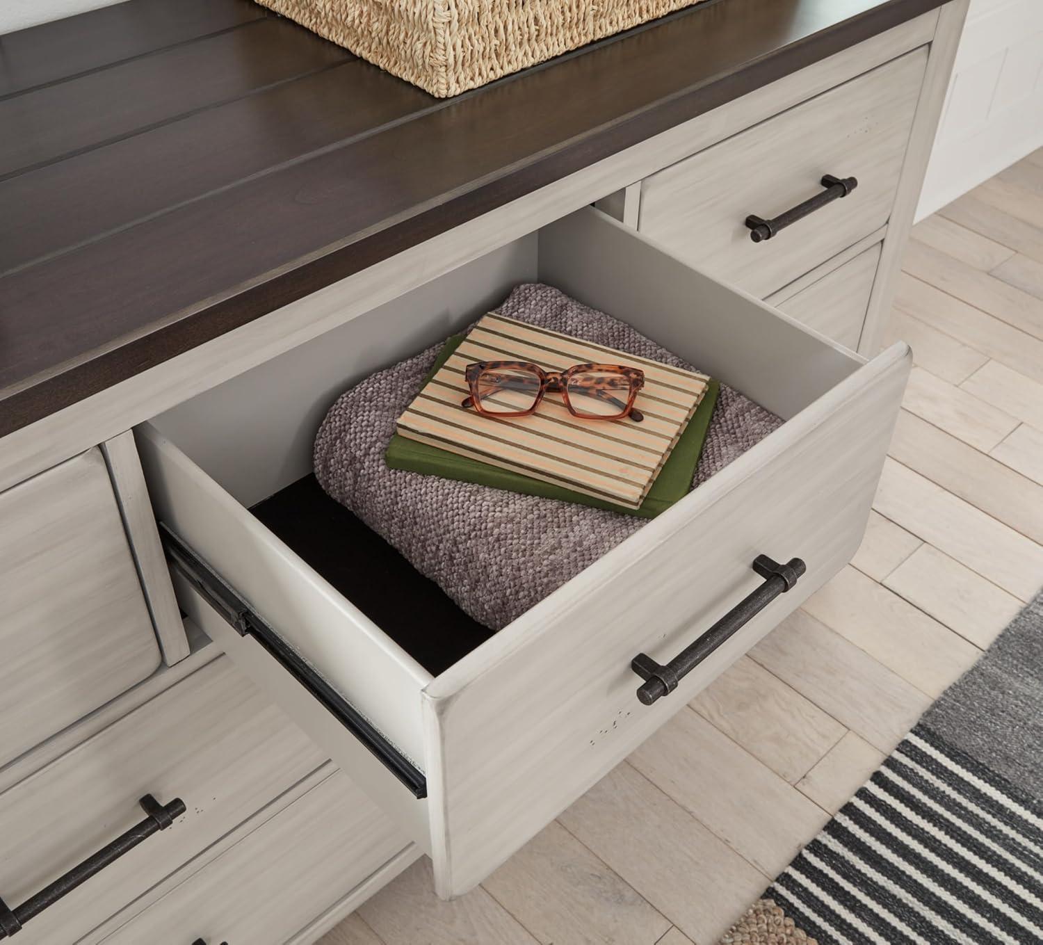 Gray Brown Farmhouse Dresser with Mirror and Felt Lined Drawer