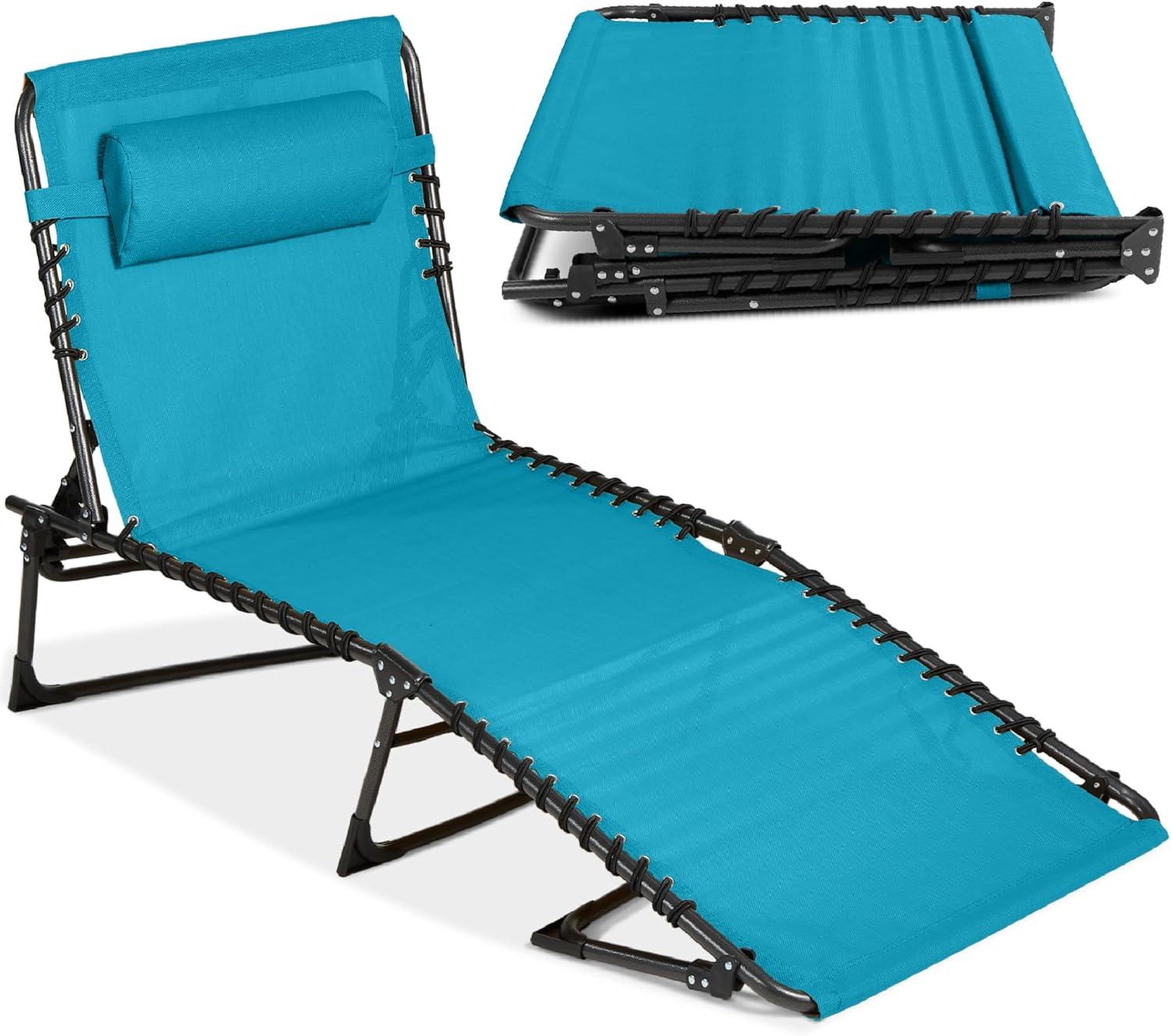 Best Choice Products Patio Chaise Lounge Chair, Outdoor Portable Adjustable Pool Recliner w/ Pillow - Peacock