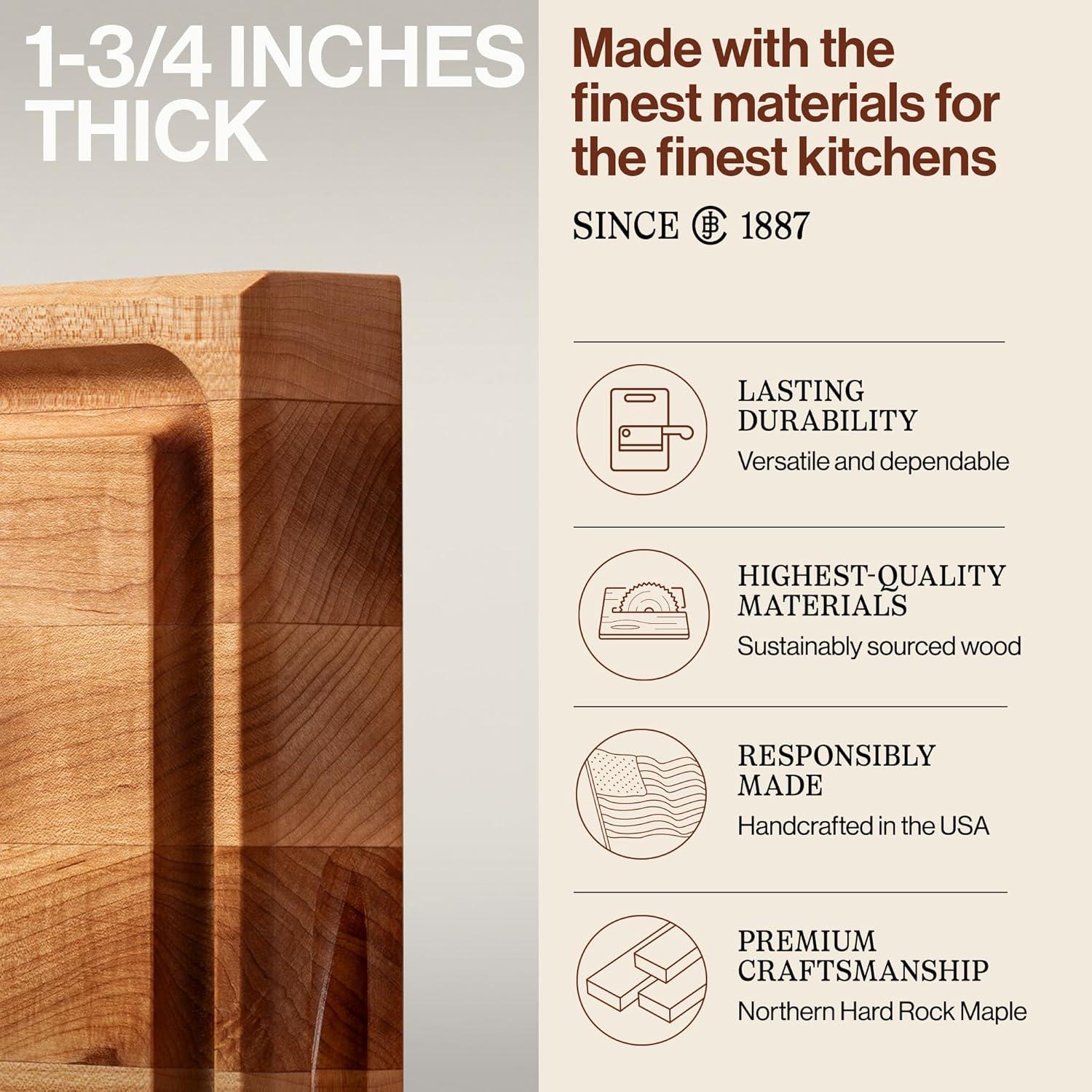 John Boos Boos Block CB Series Large Reversible Wood Cutting Board with Juice Groove, 1.75-Inch Thickness, 15" x 15" x 1 3/4", Maple