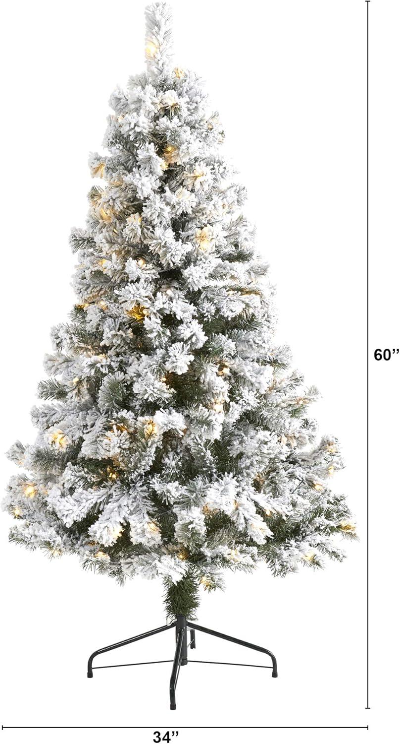 Nearly Natural 5' Flocked West Virginia Fir Prelit LED Artificial Christmas Tree