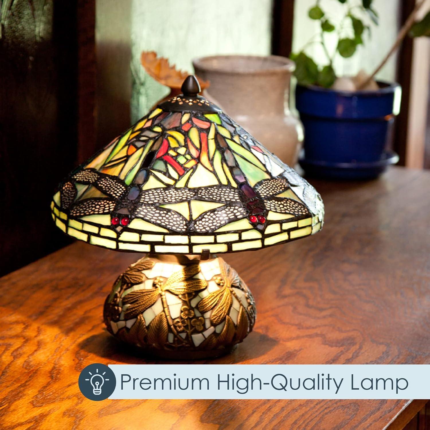 10" H Stained Glass Mini Dragonfly Table Lamp w/ Mosaic Base