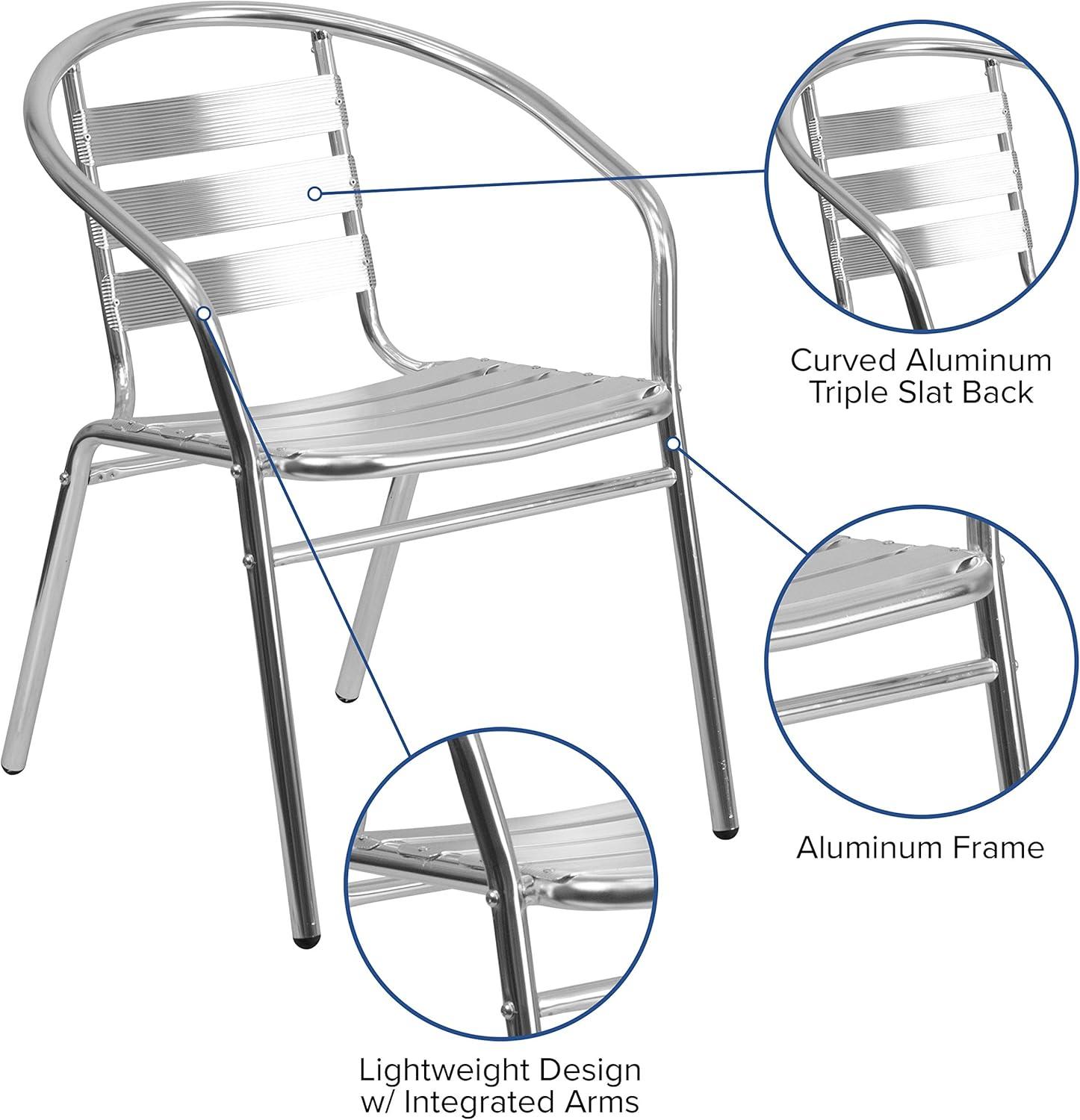 Silver Aluminum Indoor-Outdoor Stackable Dining Chair with Arms