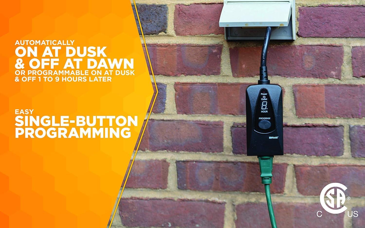 Woods 50013WD 24-Hour Dusk to Dawn Lighting Timer with Photocell and Digital Display