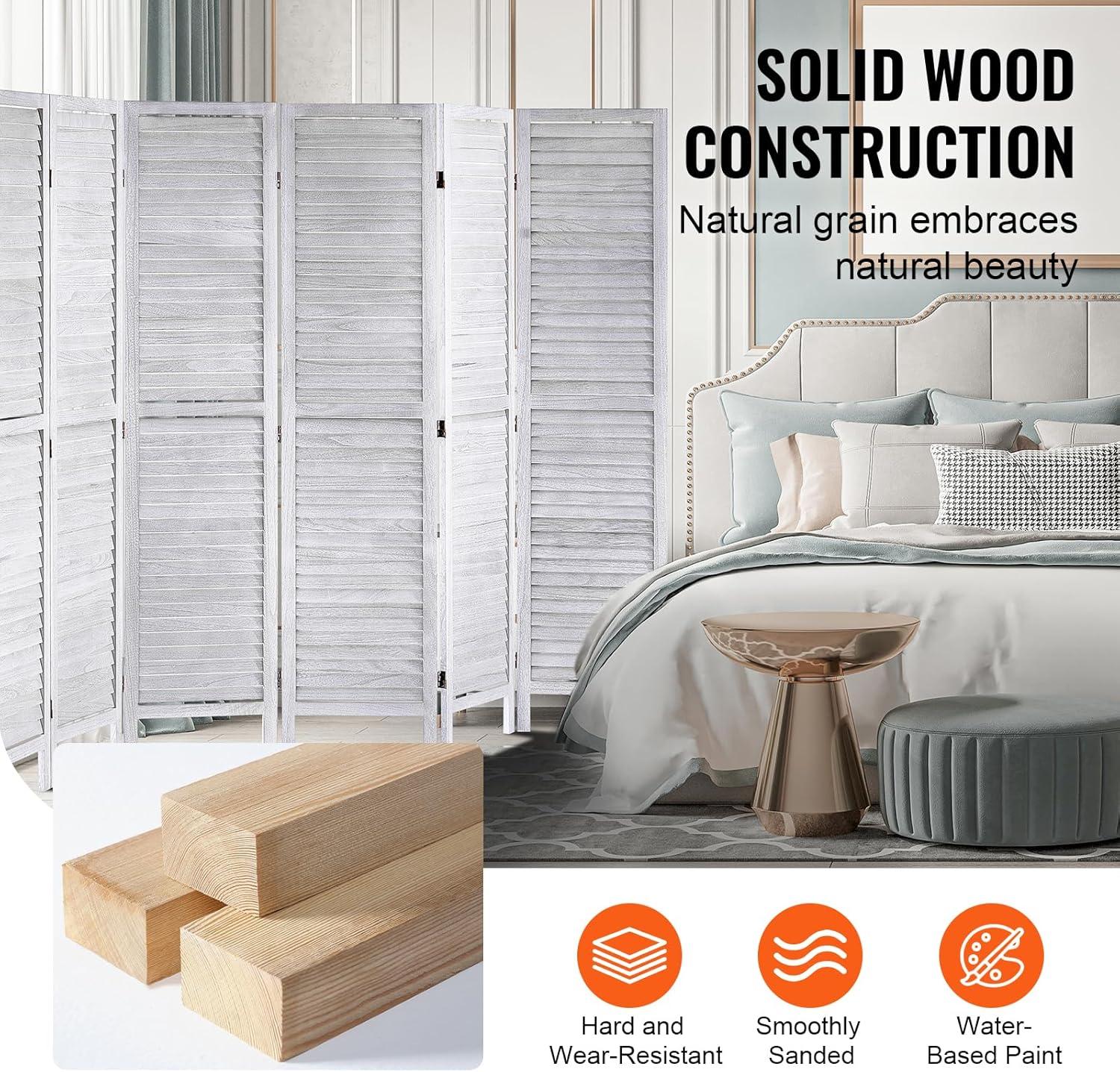 Wood Room Divider, 8 Panel Wood Folding Privacy Screen, 66.9 in. Tall Indoor Louvered Wooden Partition, Portable