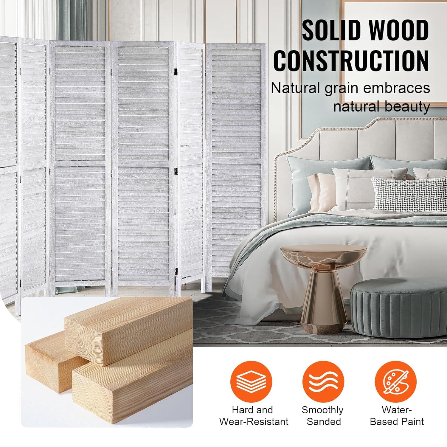 Wood Room Divider, 8 Panel Wood Folding Privacy Screen, 66.9 in. Tall Indoor Louvered Wooden Partition, Portable