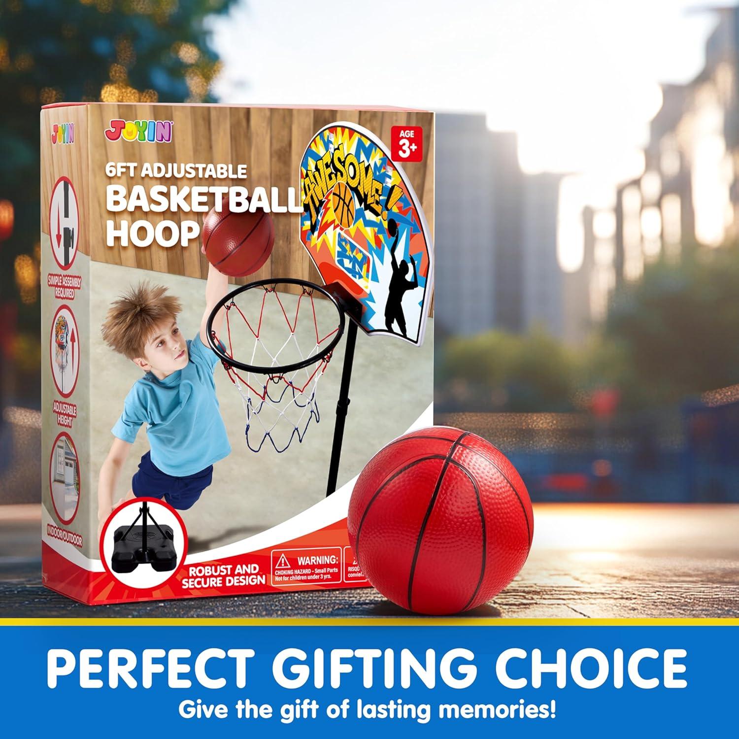 Phantoscope Kids Basketball Hoop, Adjustable Height 2.8 Ft-6.2 Ft Toddler Basketball Hoop For Kids Indoor Outdoor Play Portable Basket Ball For Age 3-8 Gift