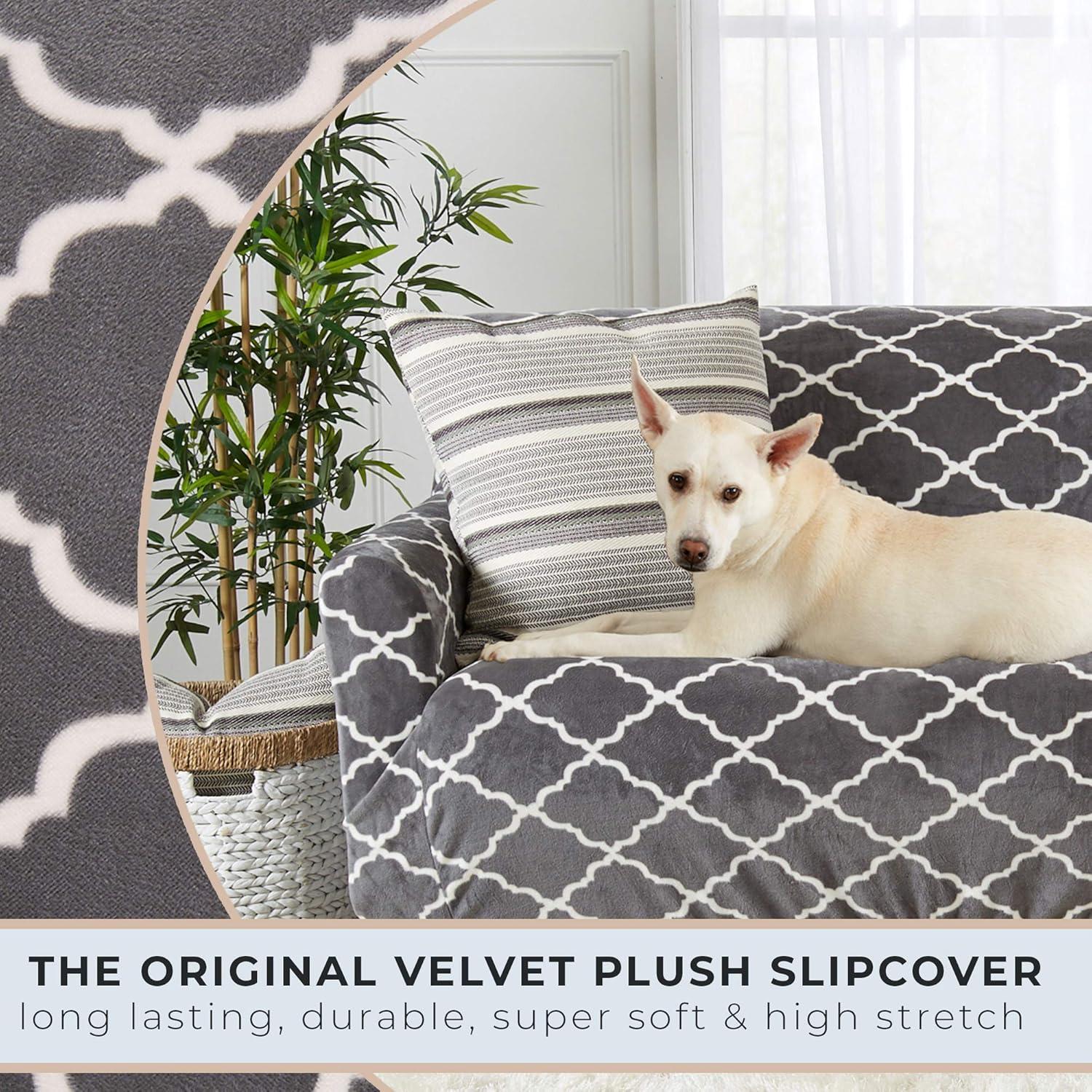 Velvet Plush Printed Stretch Sofa Slipcover