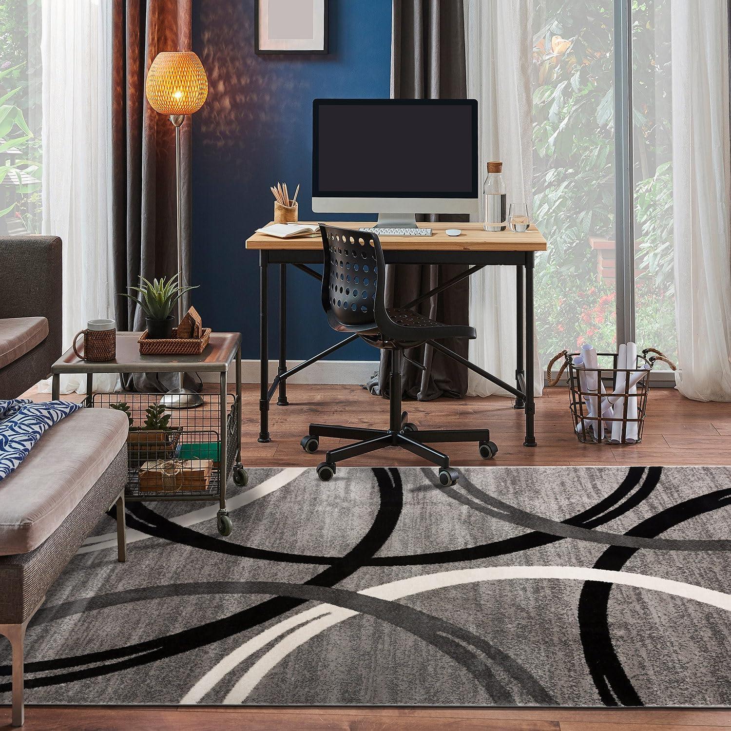 World Rug Gallery Contemporary Abstract Circles Design Area Rug - GRAY 4'x6'