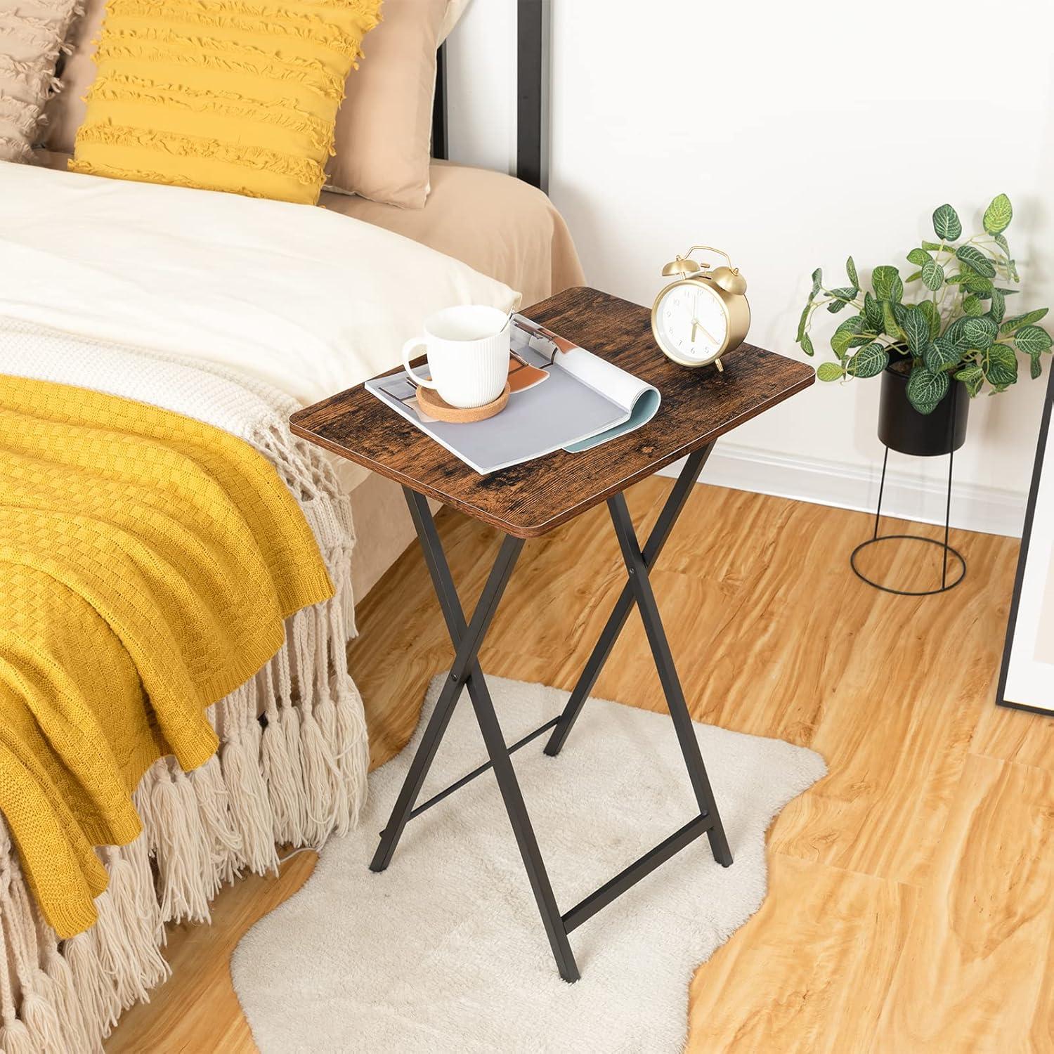 HOOBRO Folding TV Tray Table, TV Tray, Snack Table for Small Space, Dining Tray for Eating at Couch and Bed, Easy Assembly, Space Saving, Stable and Durable, Rustic Brown and Black BF20BZ01
