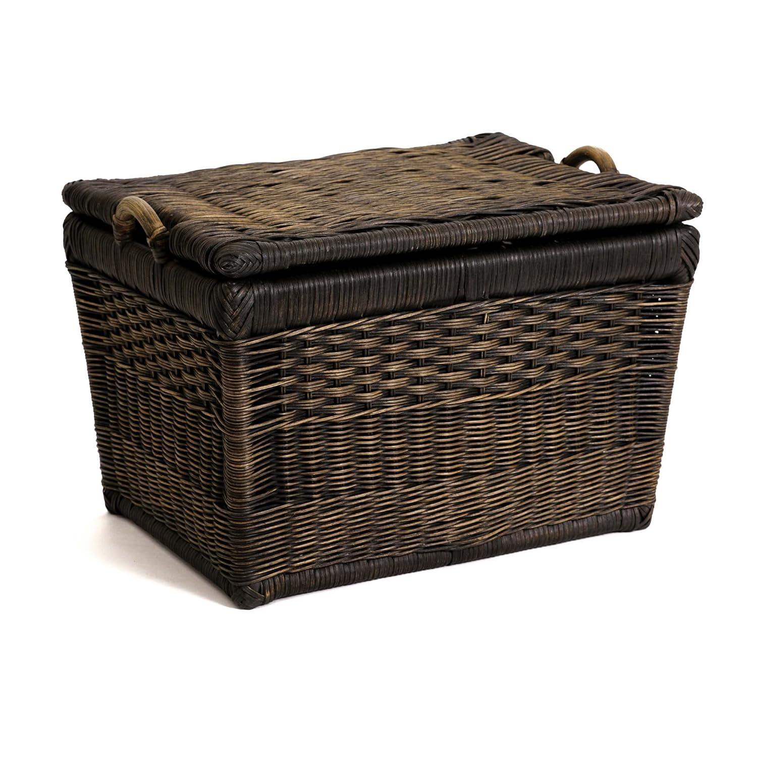 Medium Serene Grey Wicker Rectangular Storage Basket with Lift-Off Lid