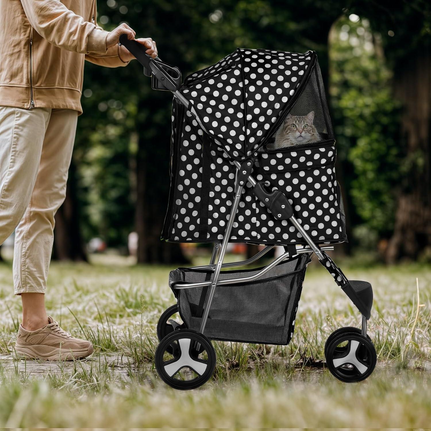 Magshion Foldable Pet Dog and Cat Stroller with Adjustable Canopy Storage Basket and Cup Holder for Small and Medium Pets