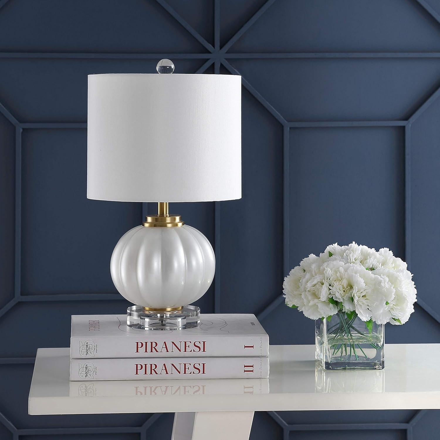 JONATHAN Y Pearl 17.5" Glass/Crystal LED Table Lamp, White/Brass Gold, JYL2076B