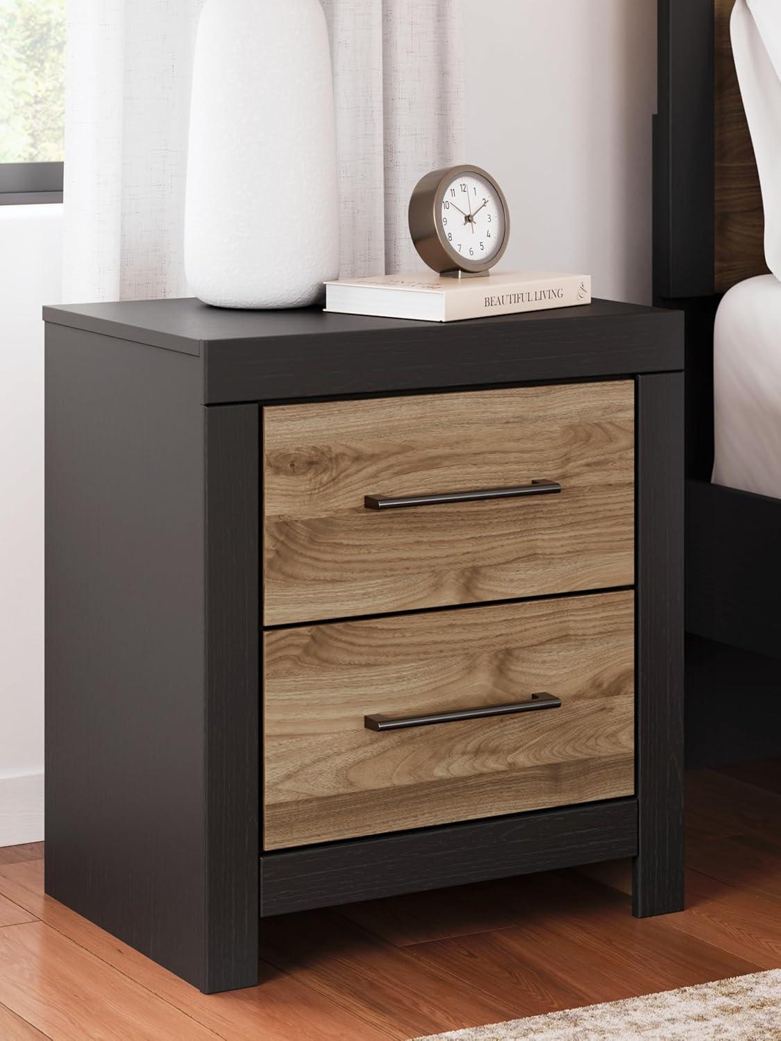 Signature Design by Ashley Vertani Nightstand with USB Charging Ports, Black/Honey Brown