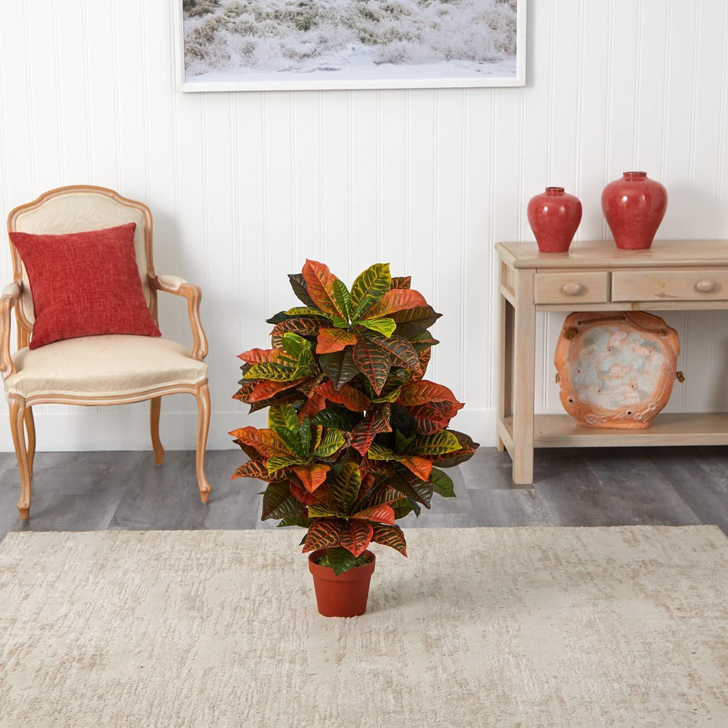 Nearly Natural 39-in Croton Artificial Plant (Real Touch)