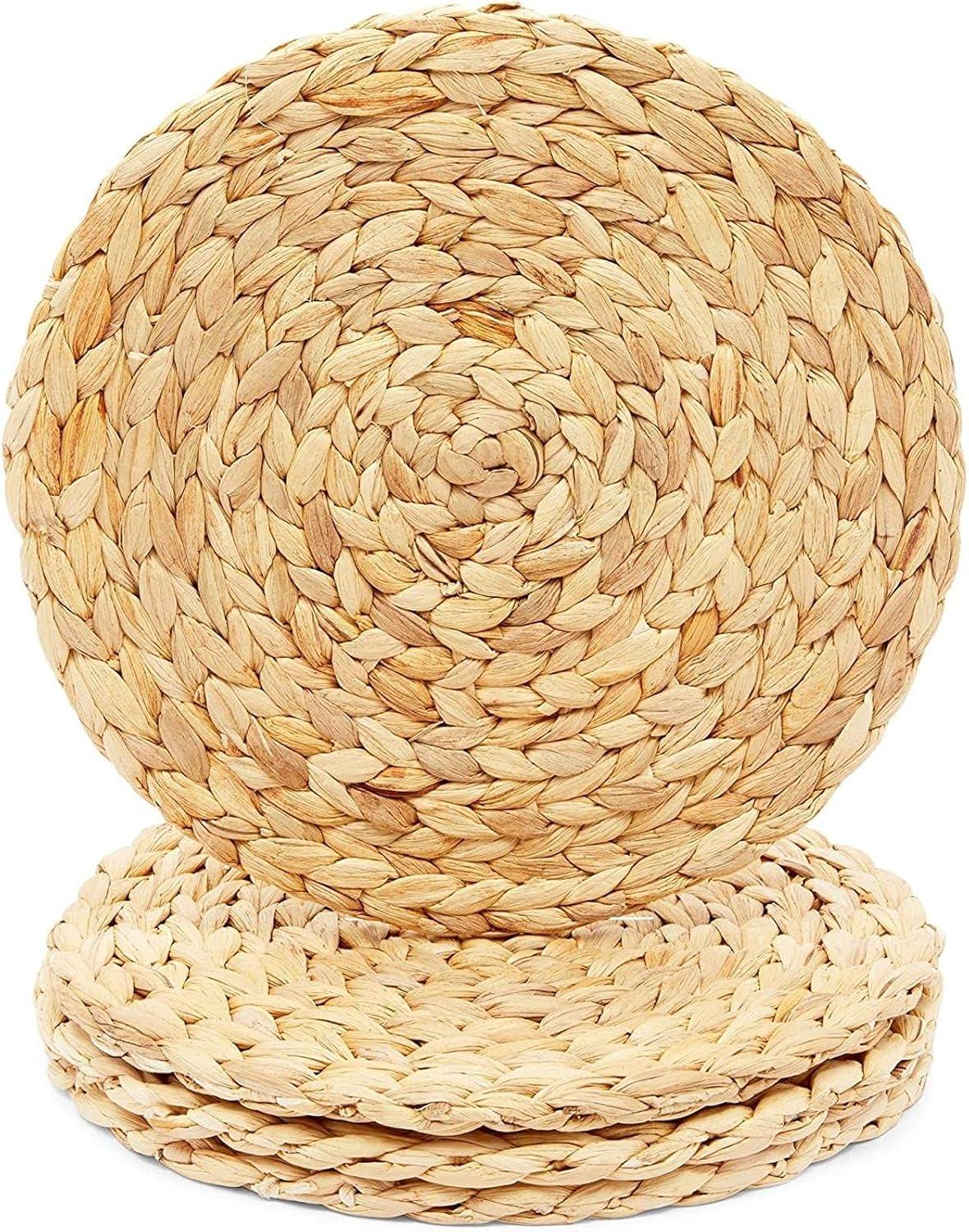 Farmlyn Creek 4 Pack Jute Woven Hyacinth Round Placemats for Table (11.8 in)