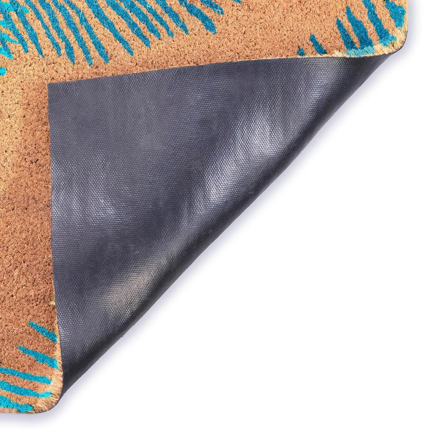 Blue Coir Outdoor Doormat with Palm Border, 24" x 36"