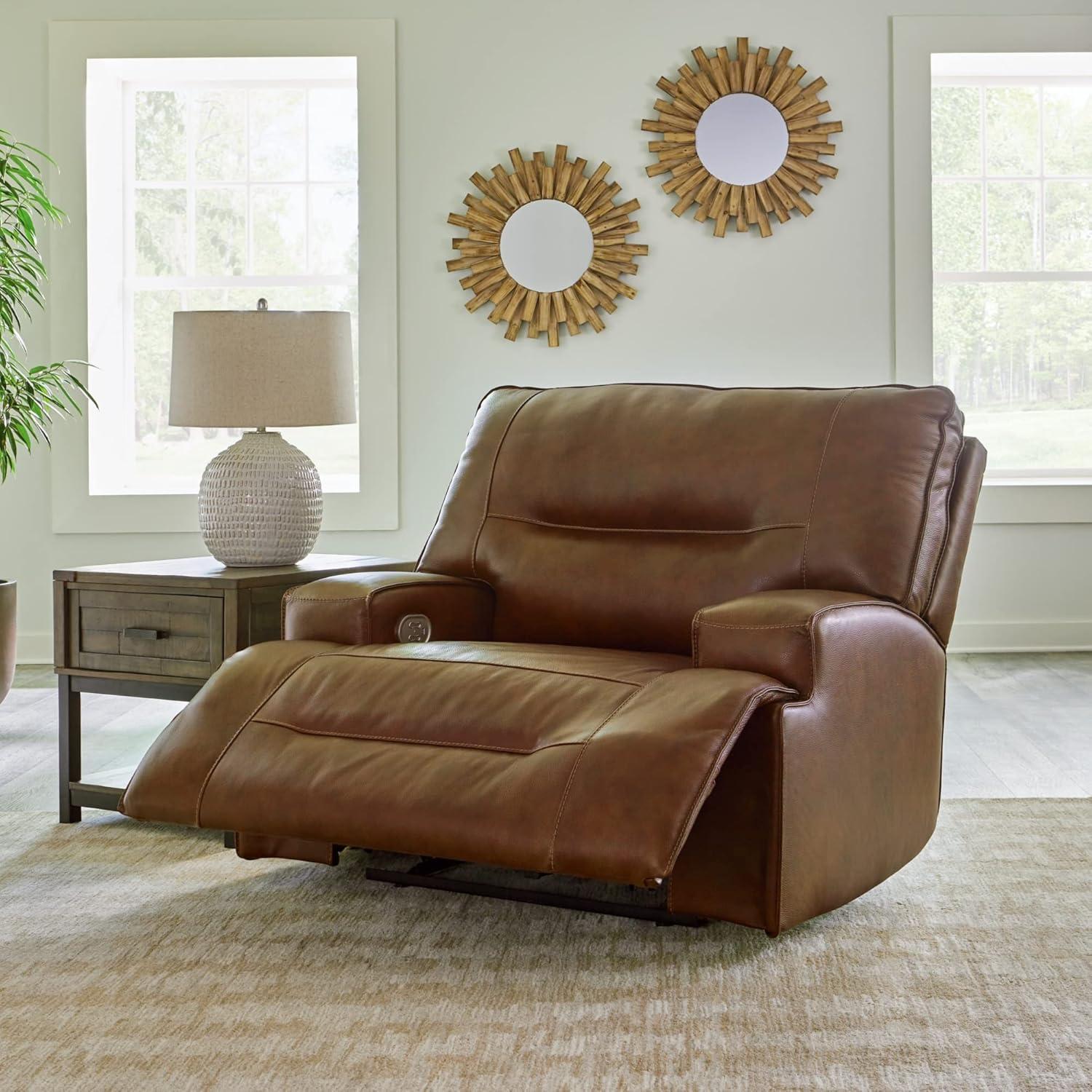 Ashley Furniture Francesca Leather Power Recliner with Headrest in Dark Brown