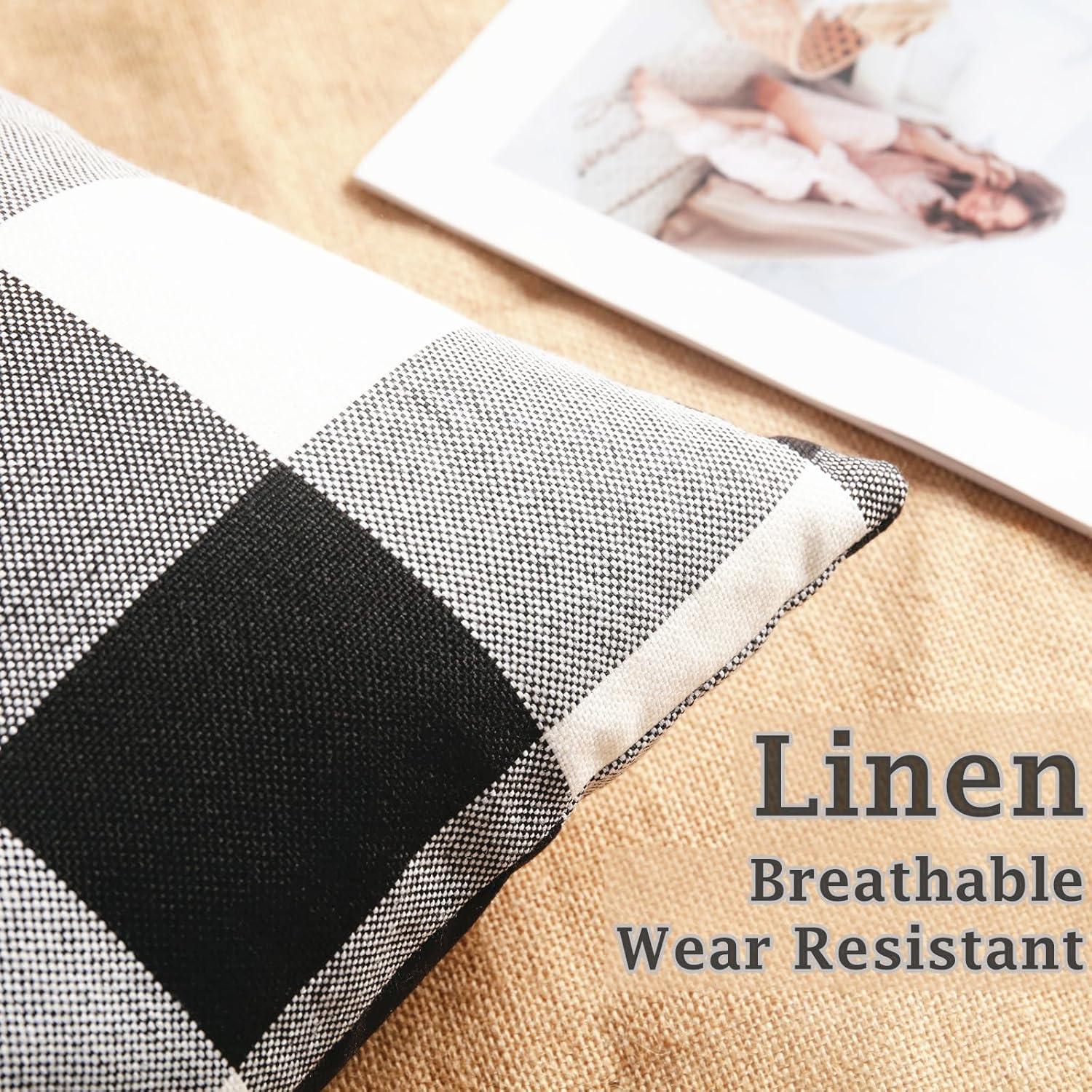 CARRIE HOME Buffalo Plaid Pillow Covers 18x18 Set of 2 Black and White Outdoor Throw Pillows Black Buffalo Check Pillow Covers Farmhouse Decor for Couch Sofa and Bed