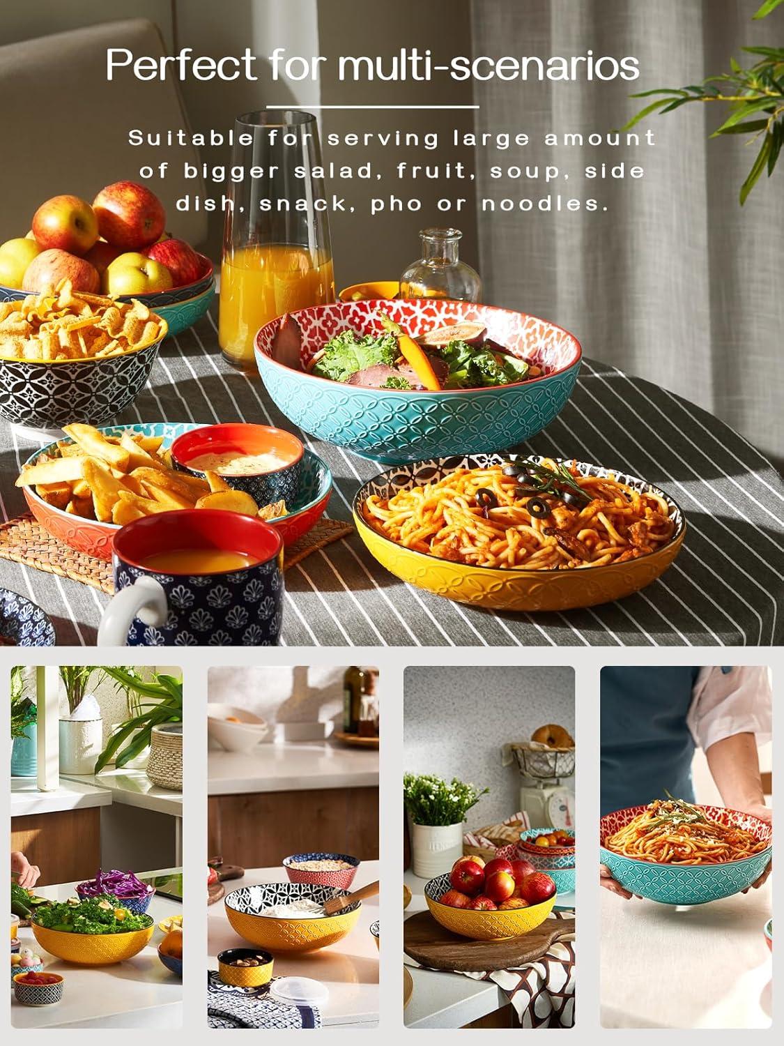 DOWAN Serving Bowls, 9.6 Inch 70 Oz Fruit Bowls Salad Bowls, Large Pasta Bowl Set of 2, Serving Dishes for Entertaining, Vibrant Color Large Bowls for Party, Ideal Housewarming Gift, Halloween Decor