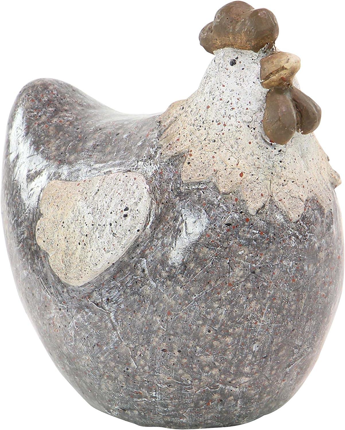 Gray and White Polystone Chicken Garden Figurine