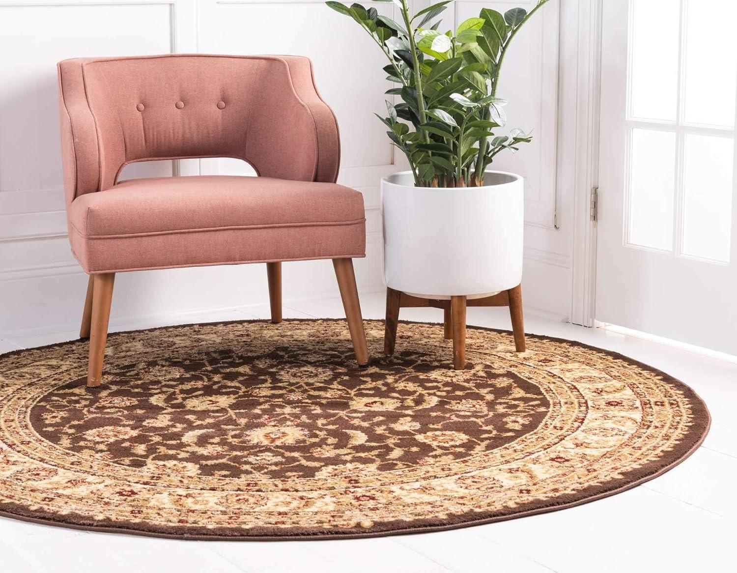 Brown Round Synthetic Stain-Resistant Area Rug