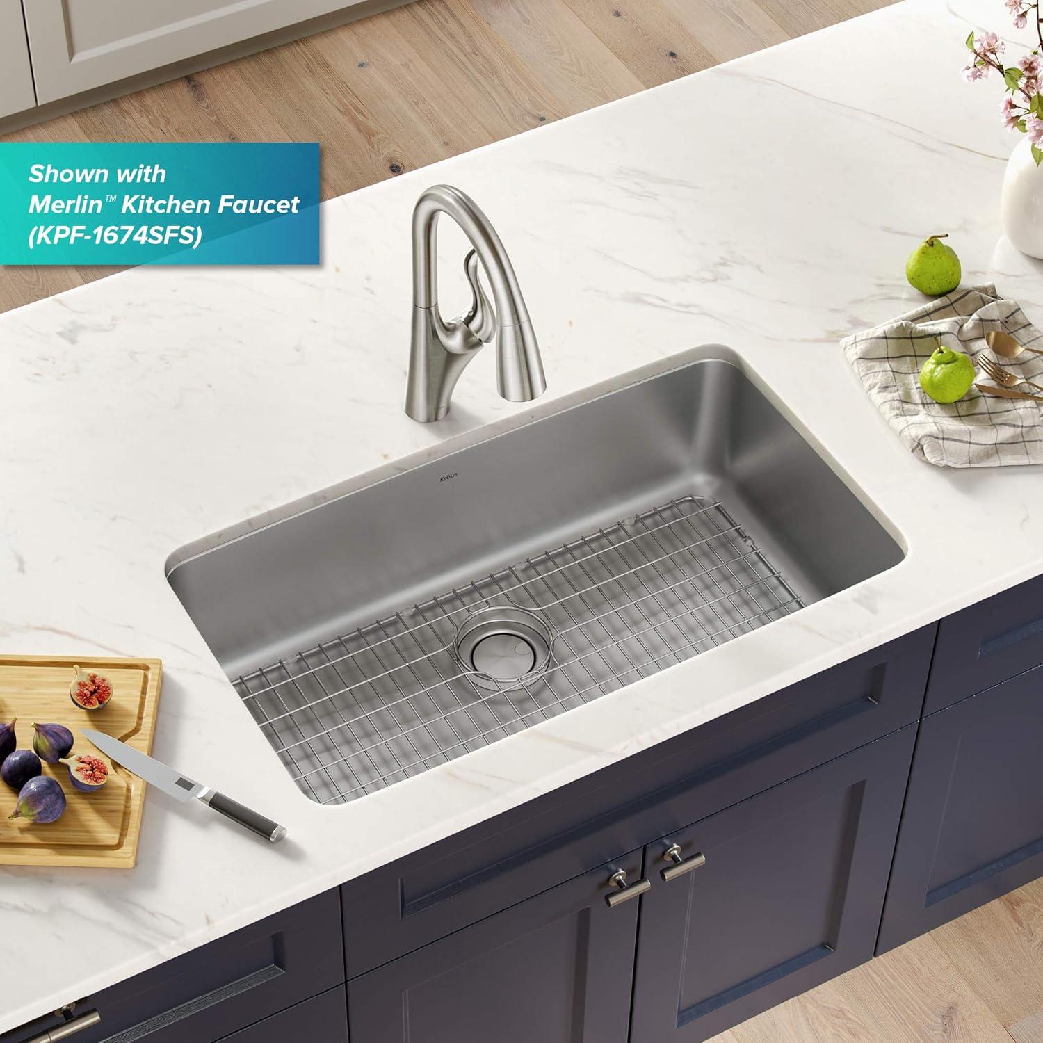 Dex™️ Series KRAUS 33" L Undermount 16 Gauge Stainless Steel Single Bowl Kitchen Sink