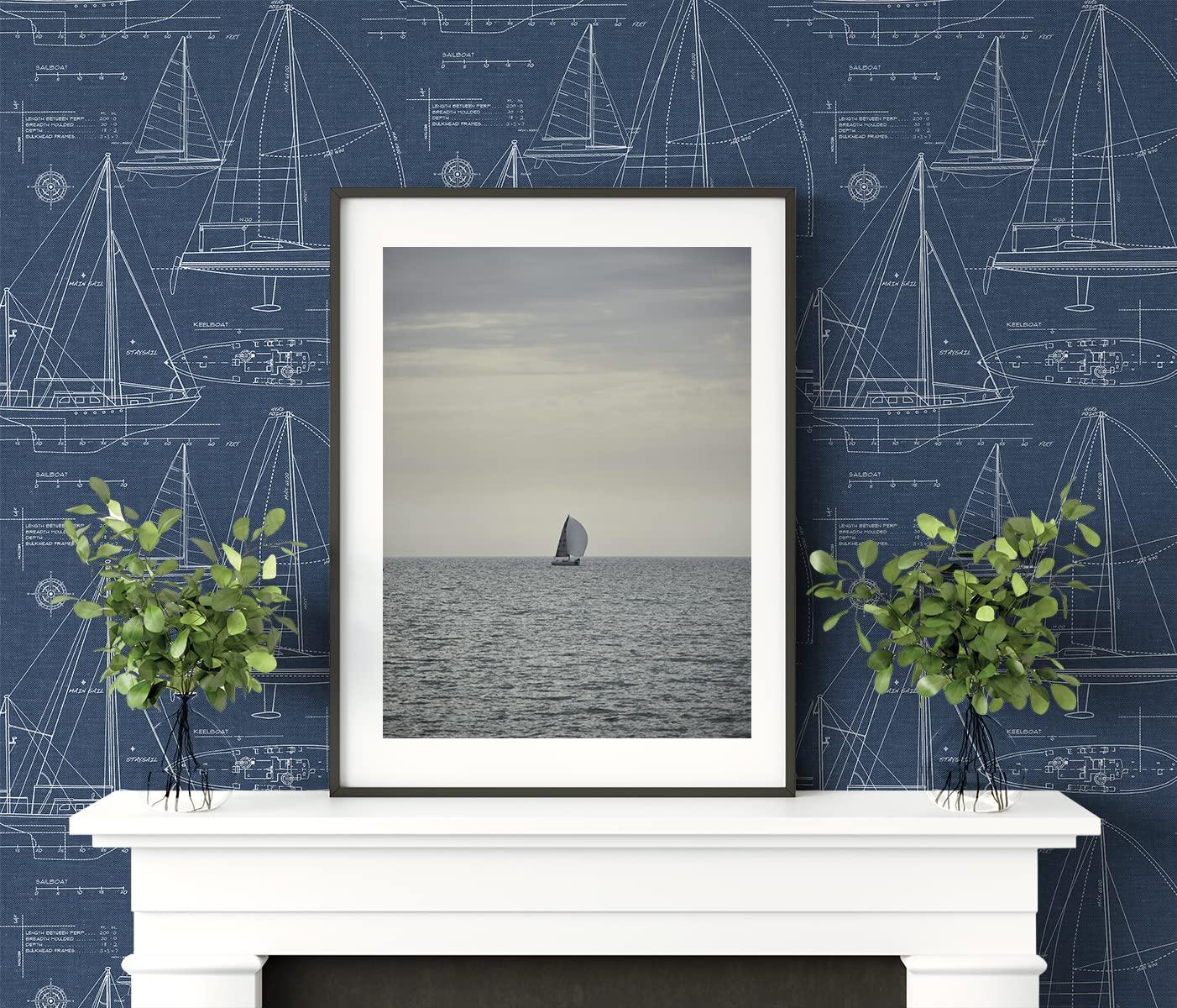 NextWall Navy Blue Yacht Club Peel and Stick Wallpaper