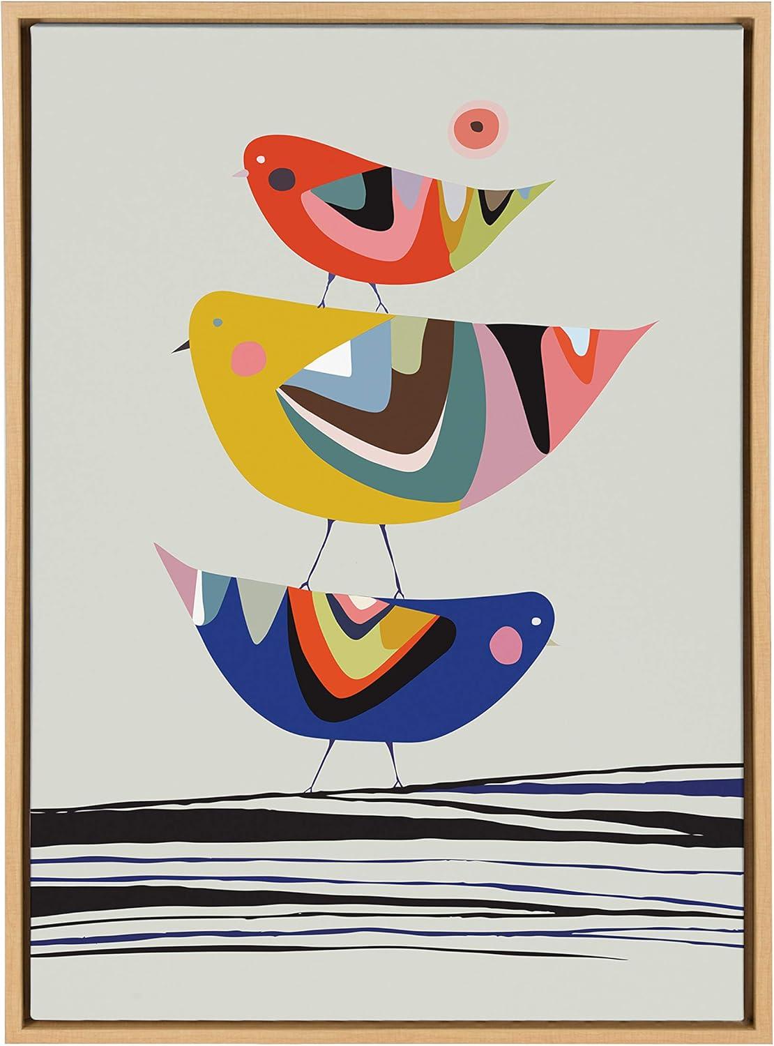 23" x 33" Sylvie The Family Tree Framed Canvas By Rachel Lee Natural - Kate and Laurel: Whimsical Birds, Modern Wall Art