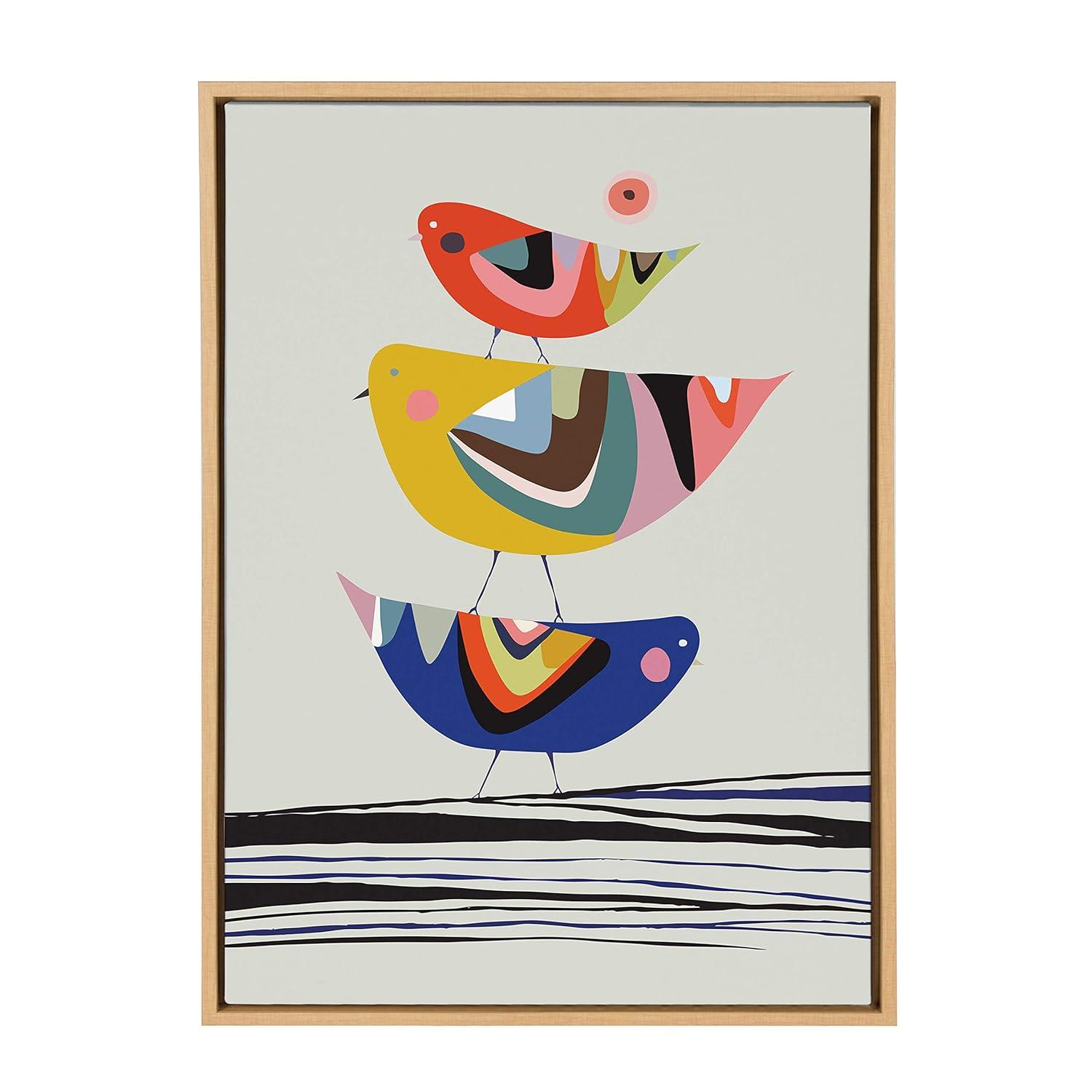 23" x 33" Sylvie The Family Tree Framed Canvas By Rachel Lee Natural - Kate and Laurel: Whimsical Birds, Modern Wall Art