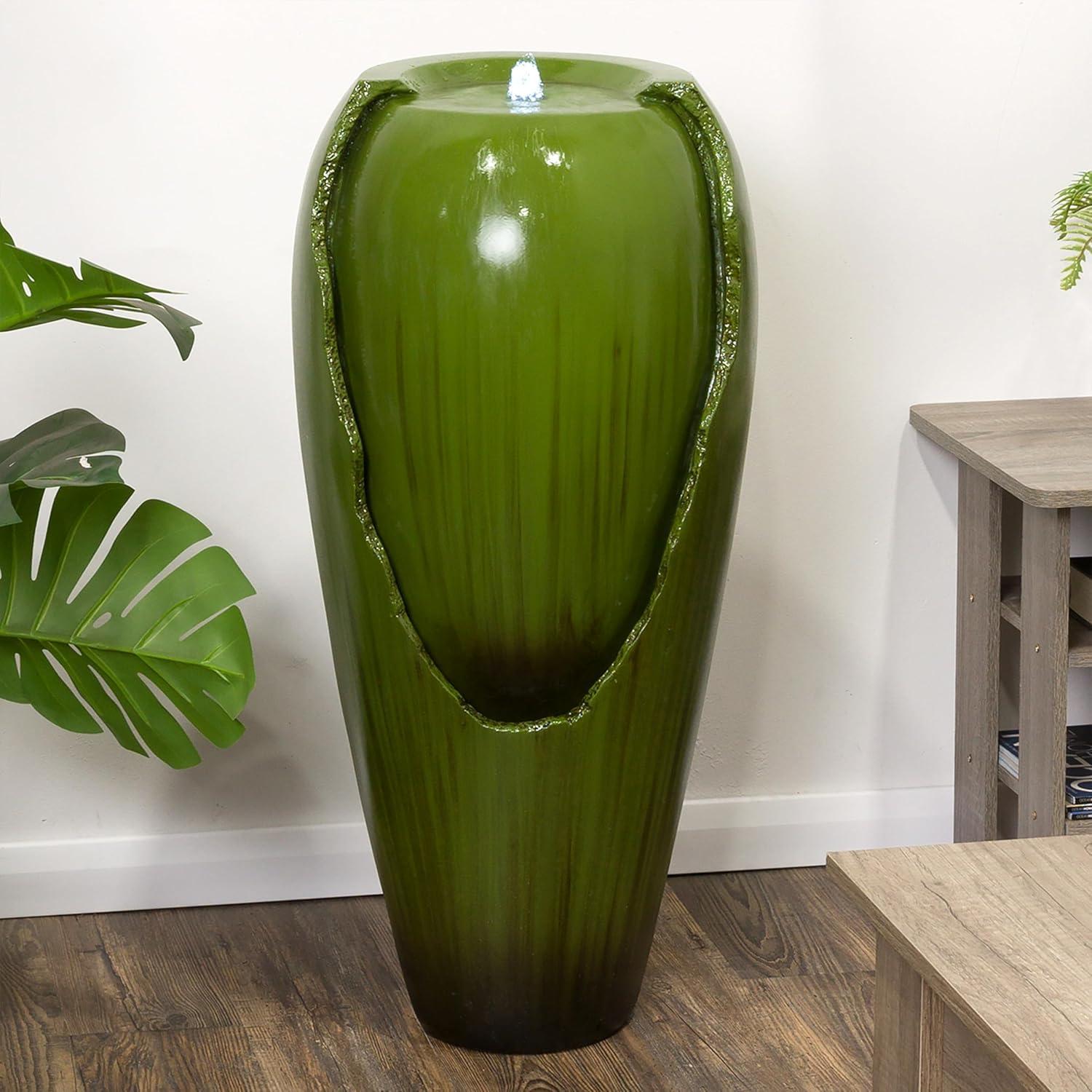 Green Antique Jar Outdoor Water Fountain with LED Lights
