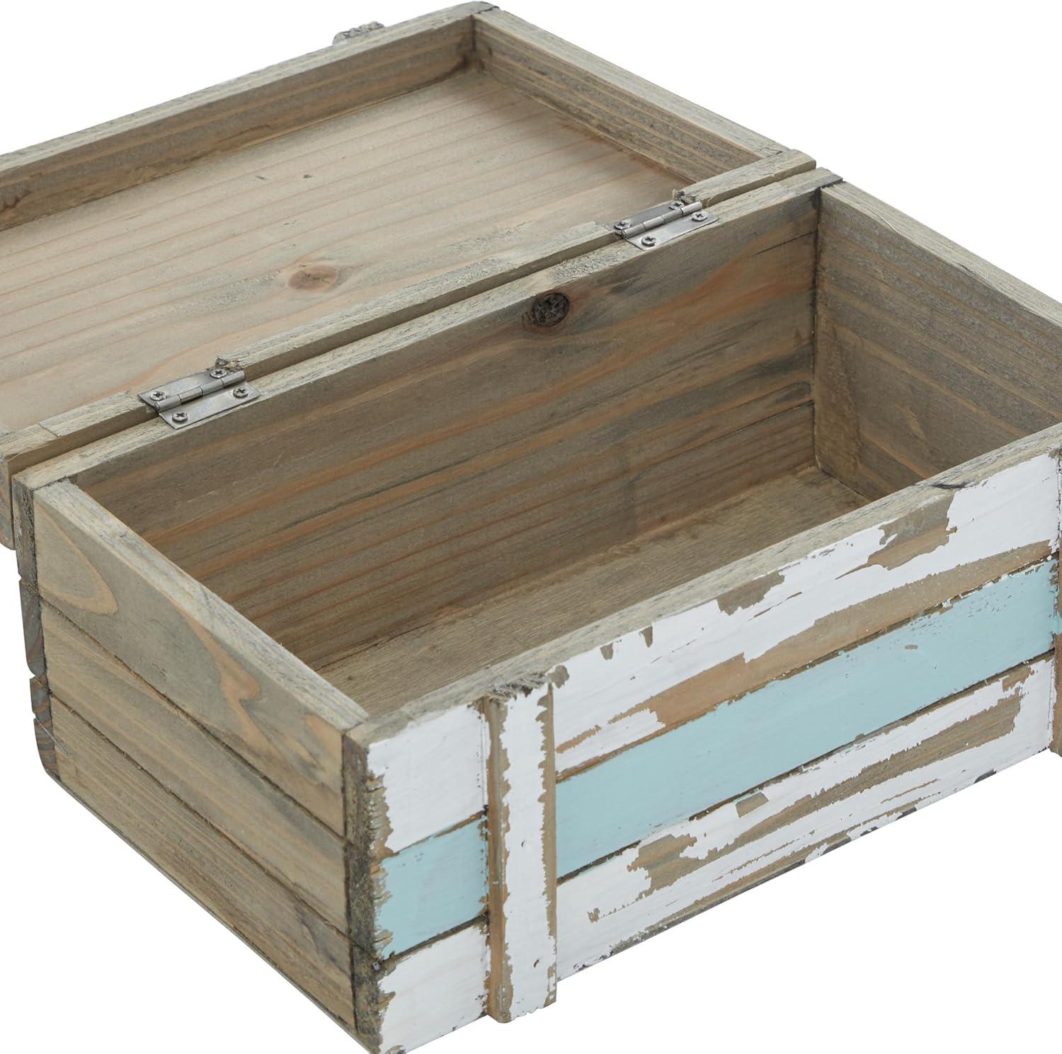 DecMode Teal Wood Decorative Box with Anchor Detail and Hinged Lid, 2 Count