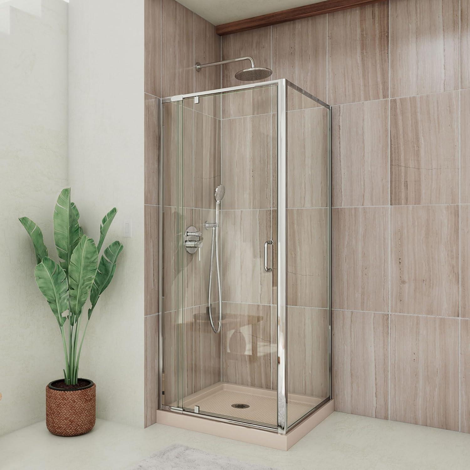 Flex 32" x 74.75" Square Pivot Shower Enclosure with Base Included