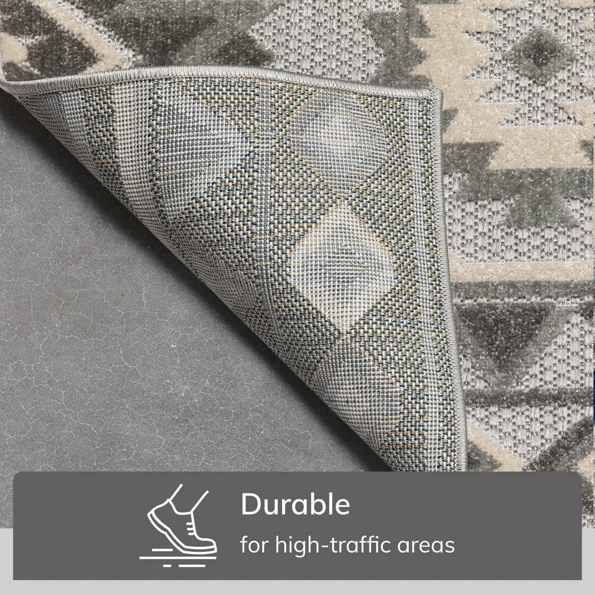 Ebern Designs Dickenson Mamba Geometric Grey Indoor/Outdoor Hi-Lo Area Rug