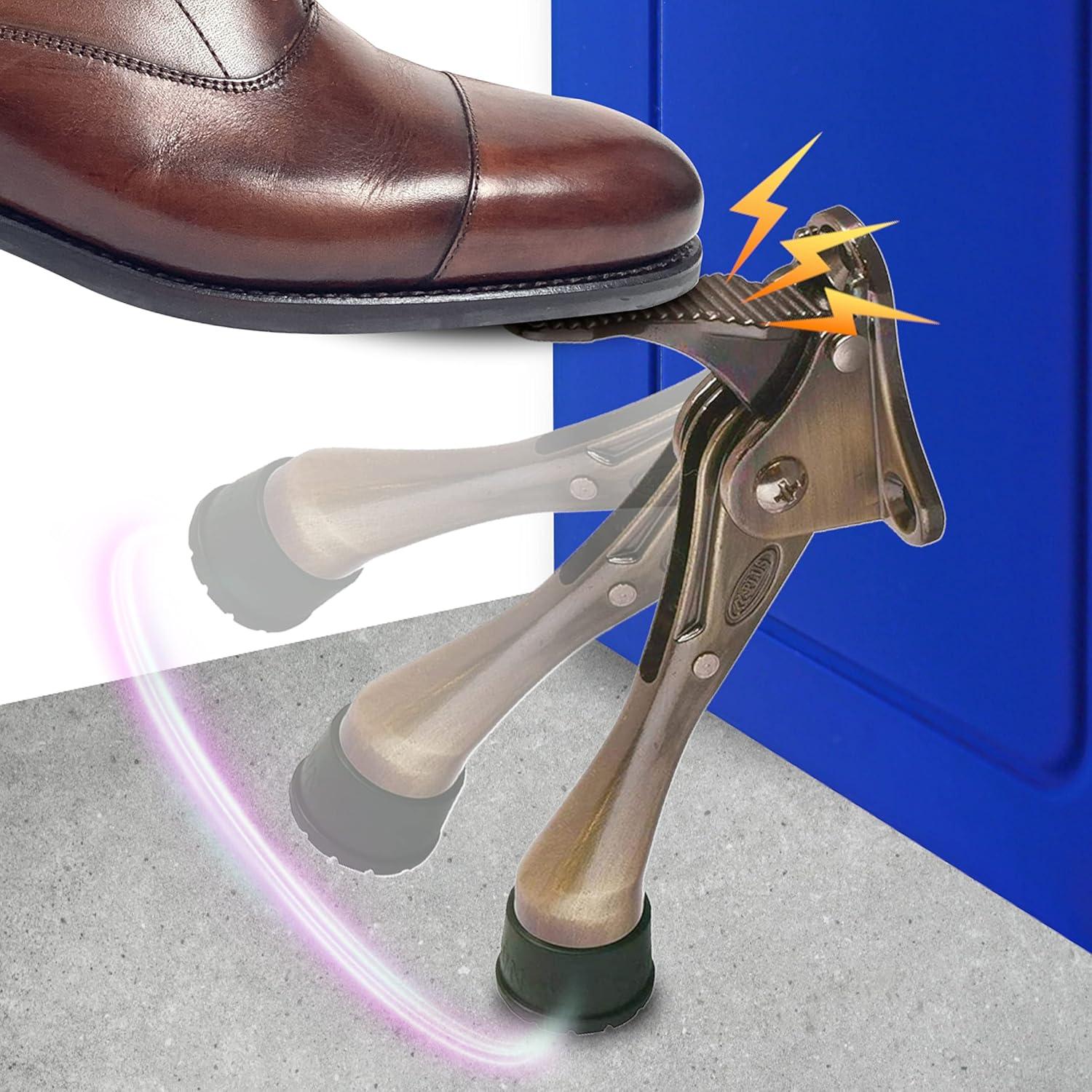 HASHI (4 inch, Antique Bronze) One-Touch semi-Automatic Door Stop - 4 inch Door Stopper with a Height-Adjustable Rubber
