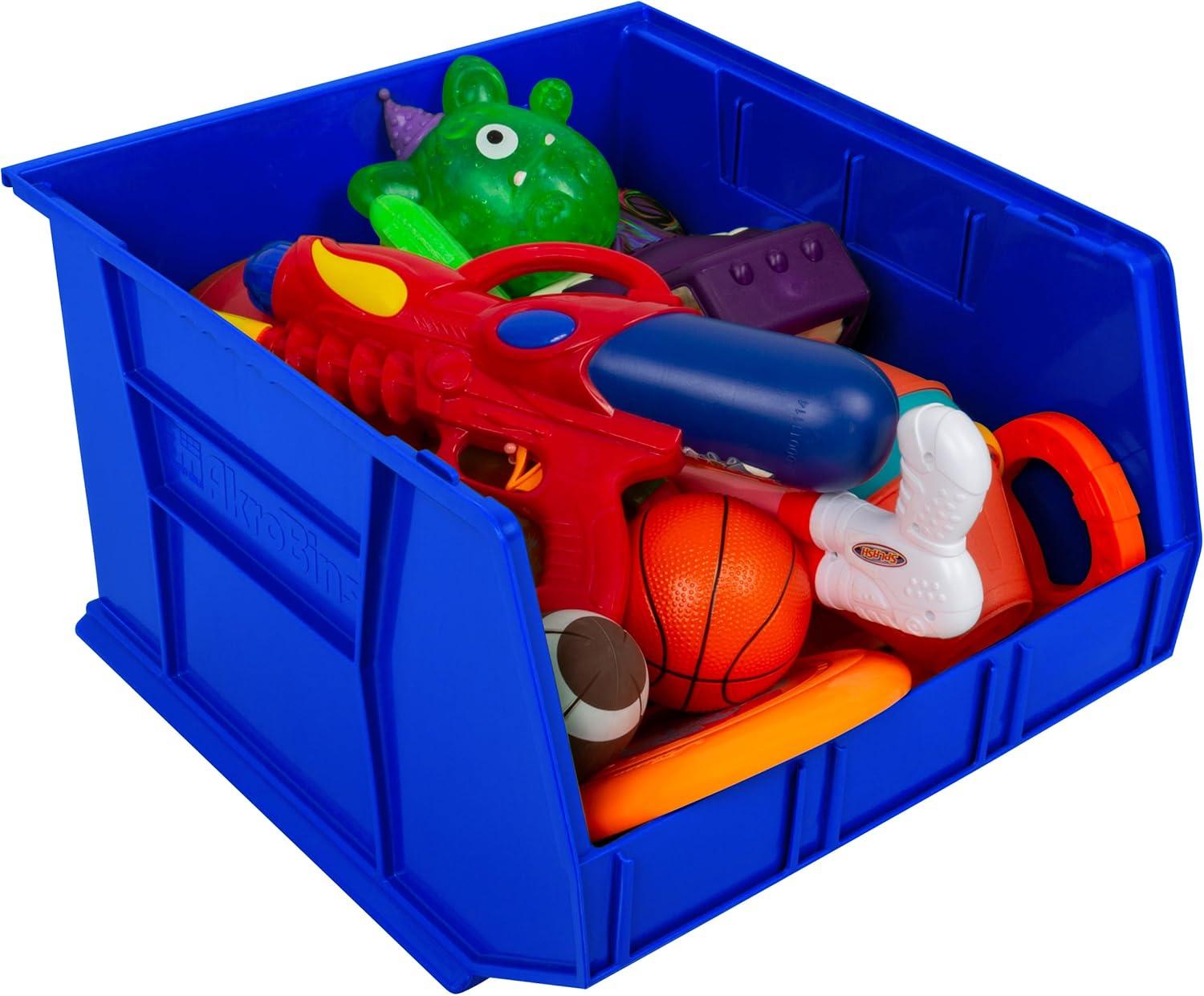 Akro-Mils Stackable Storage Bins, AkroBins 30270 Stacking Organizer, 18"x16"x11", Blue, 3-Pack