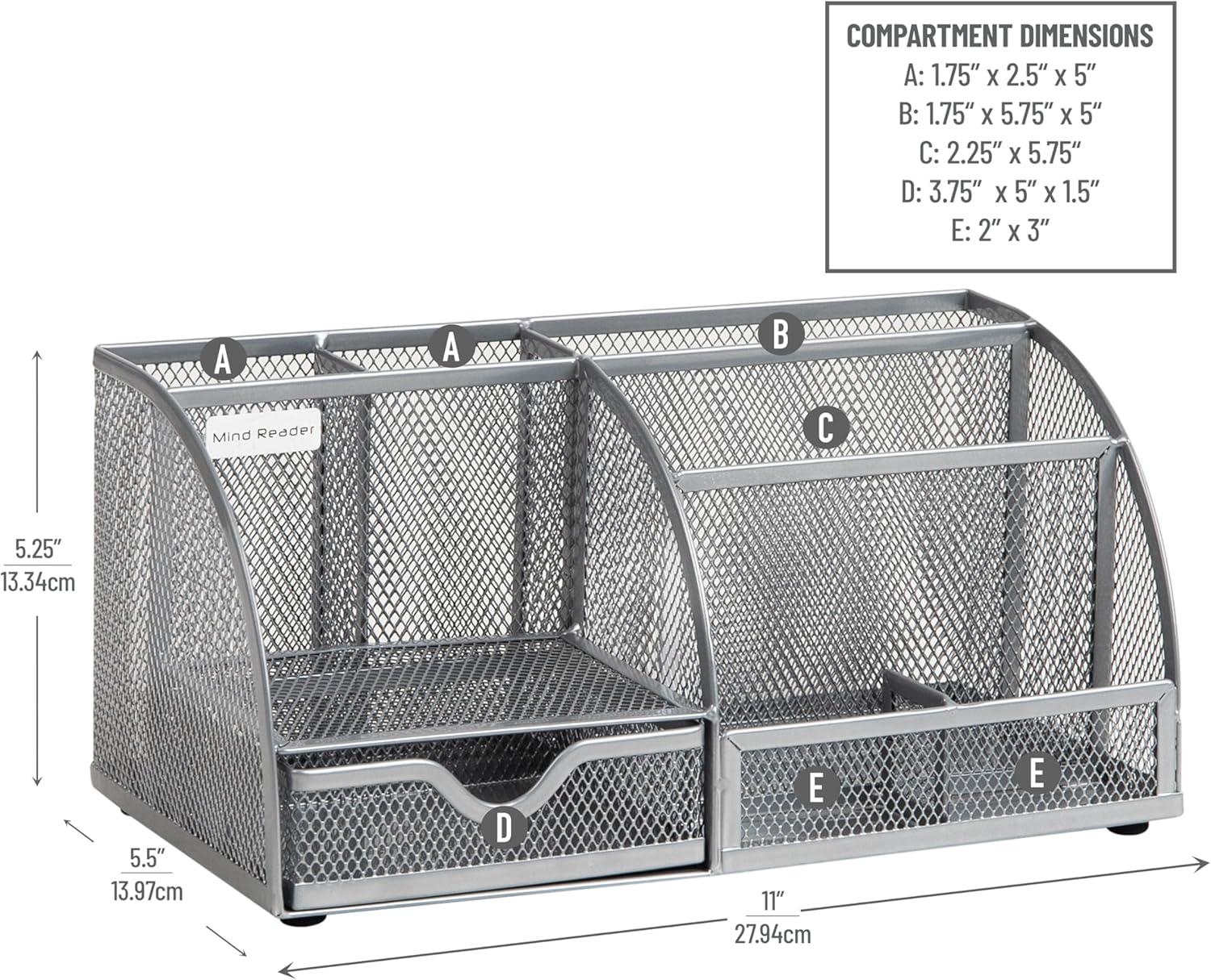 Mind Reader Desktop Organizer, File Storage, Accessory Storage, Workspace, Office, Metal, Silver