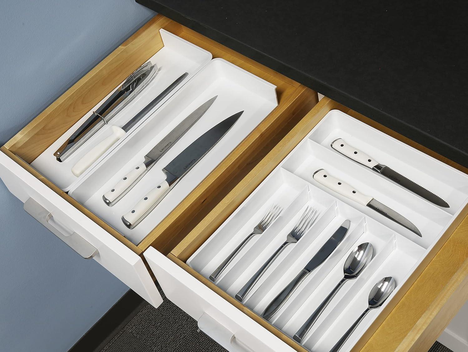 Simple Houseware Expandable Cutlery Drawer Tray and Flatware Utensil Organizers for Kitchen, White