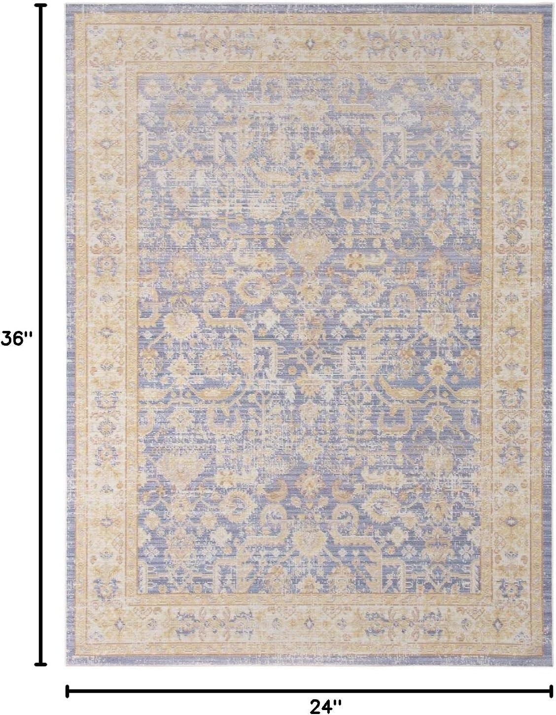 Loomed Vintage Light Blue Polyester 2'x3' Accent Rug