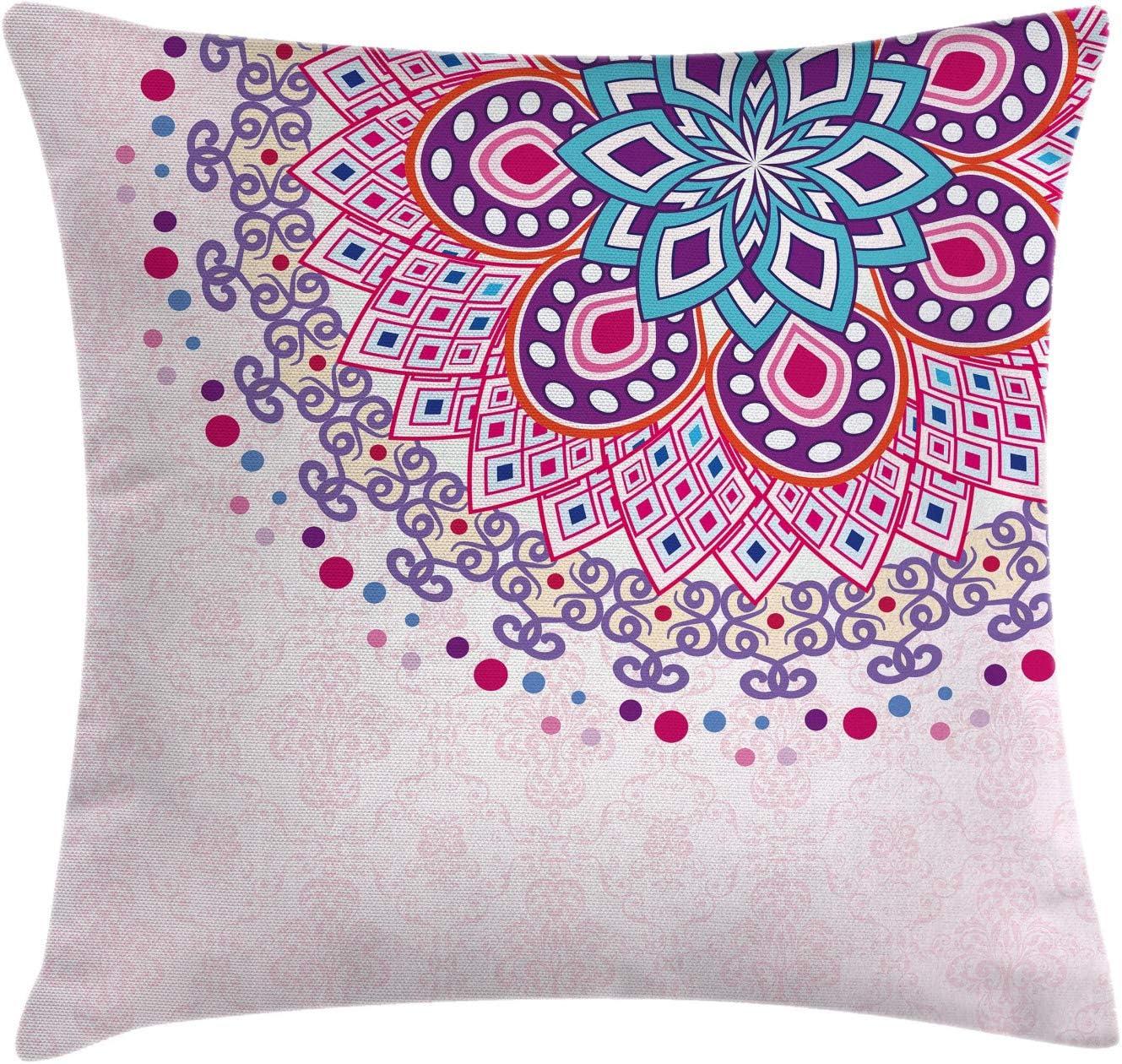 24" x 24" Pink Purple Mandala Polyester Throw Pillow