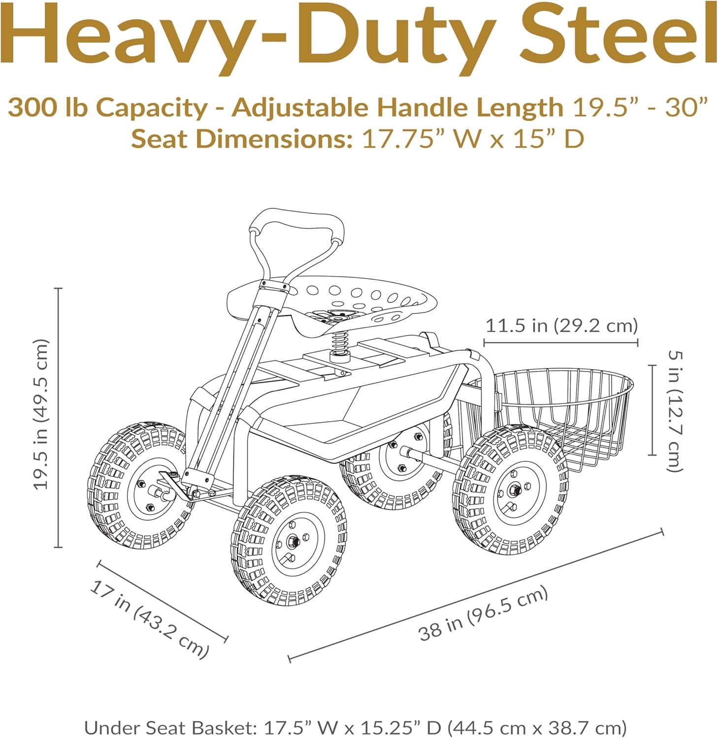 SunnyDaze Decor Steel Steering Handle Swivel Seat & Basket Garden Cart