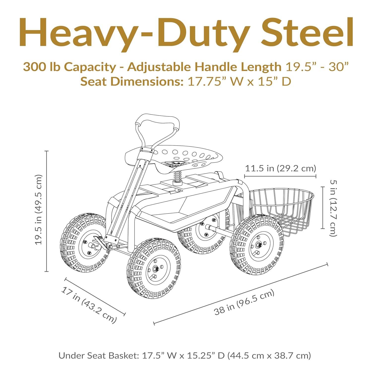 SunnyDaze Decor Steel Steering Handle Swivel Seat & Basket Garden Cart