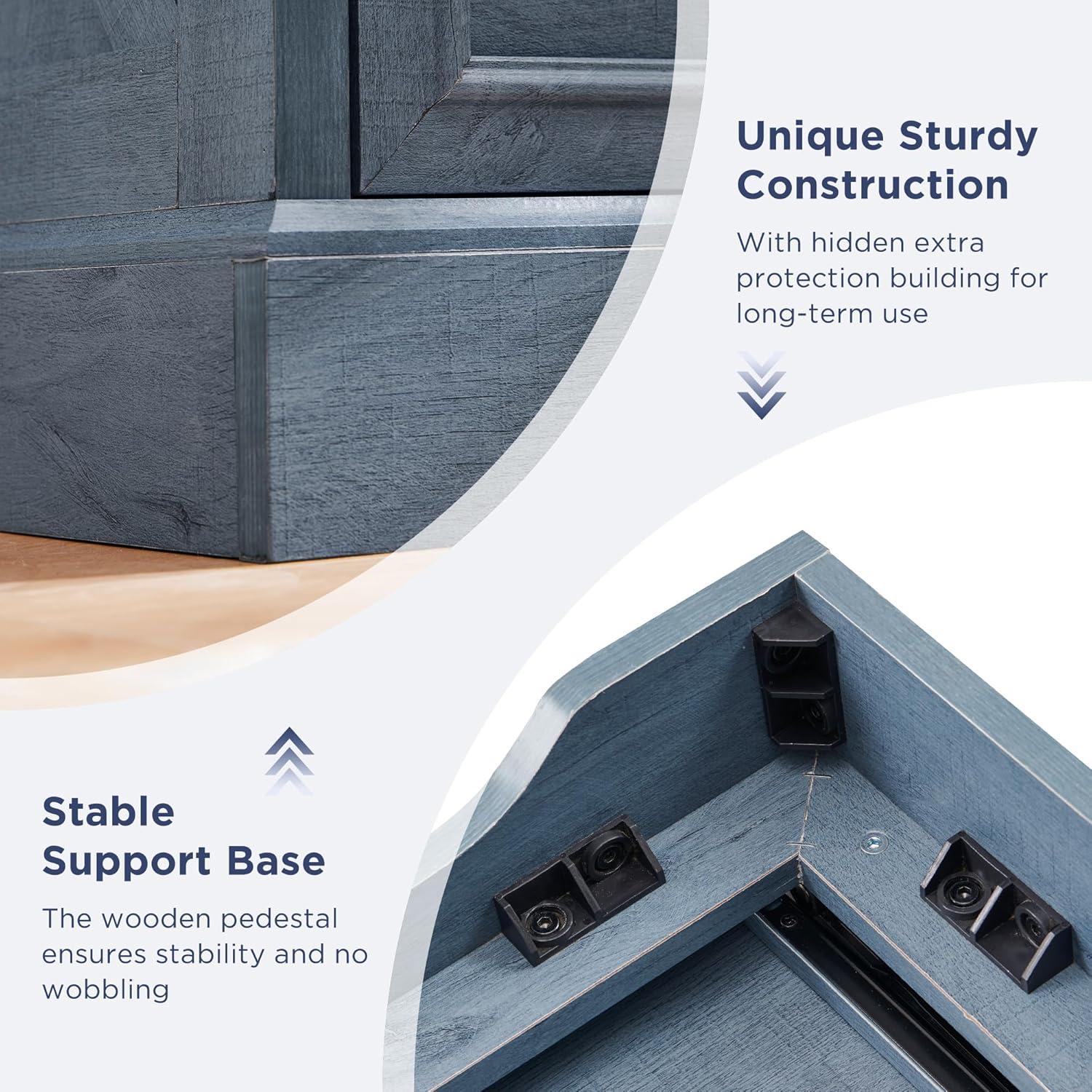 SinCiDo 24" Wide Farmhouse Nightstand with Charging Station & 3 Drawers & Handles, End Table for Bedroom, Living Room, Blue