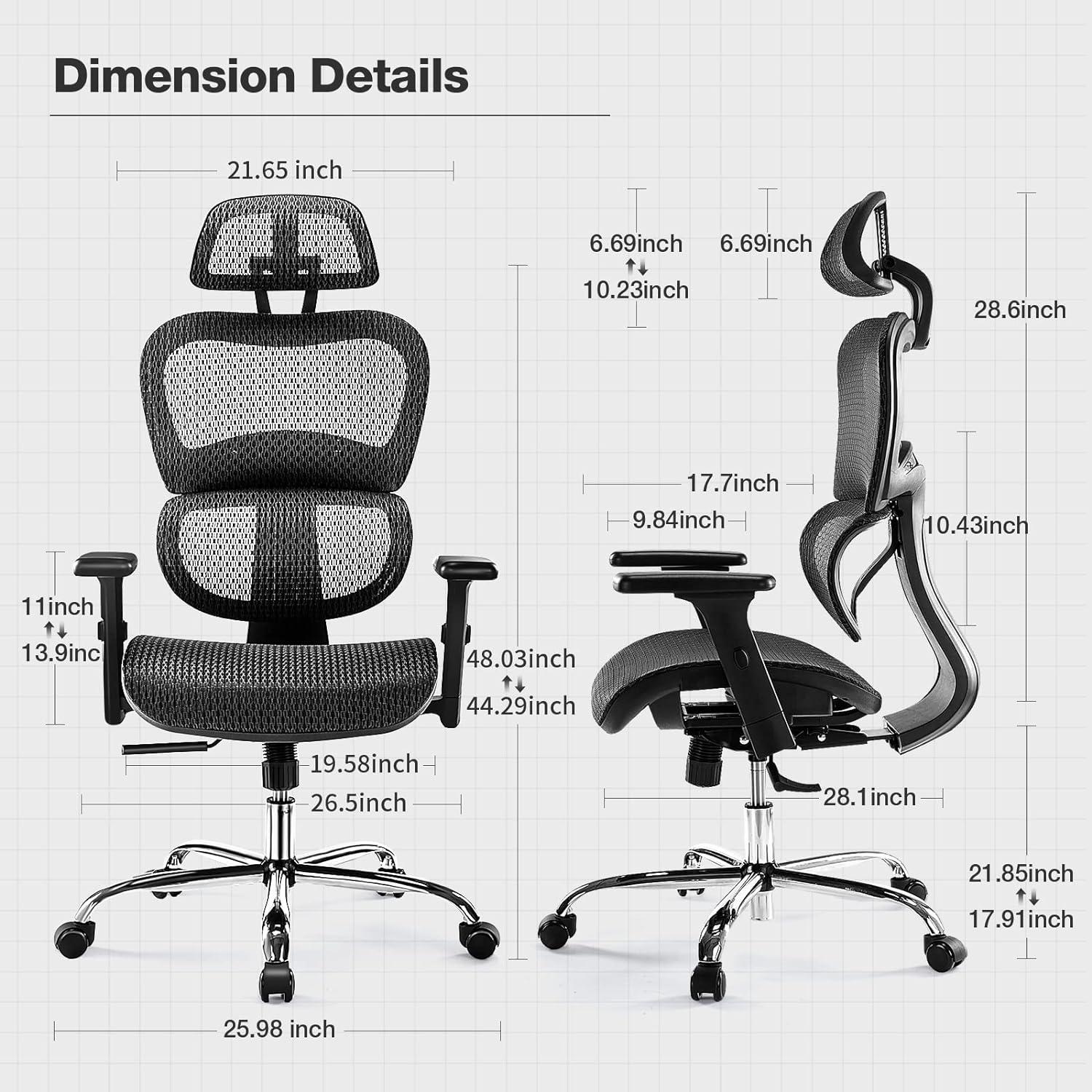 Ergonomic High Back Office Chair - High Office Chair with Headrest, Lumbar Support, Movable Armrests, Swivel Mesh Office Chair with 300 lbs Weight Capacity Adjustable Height for Home Office, Executive