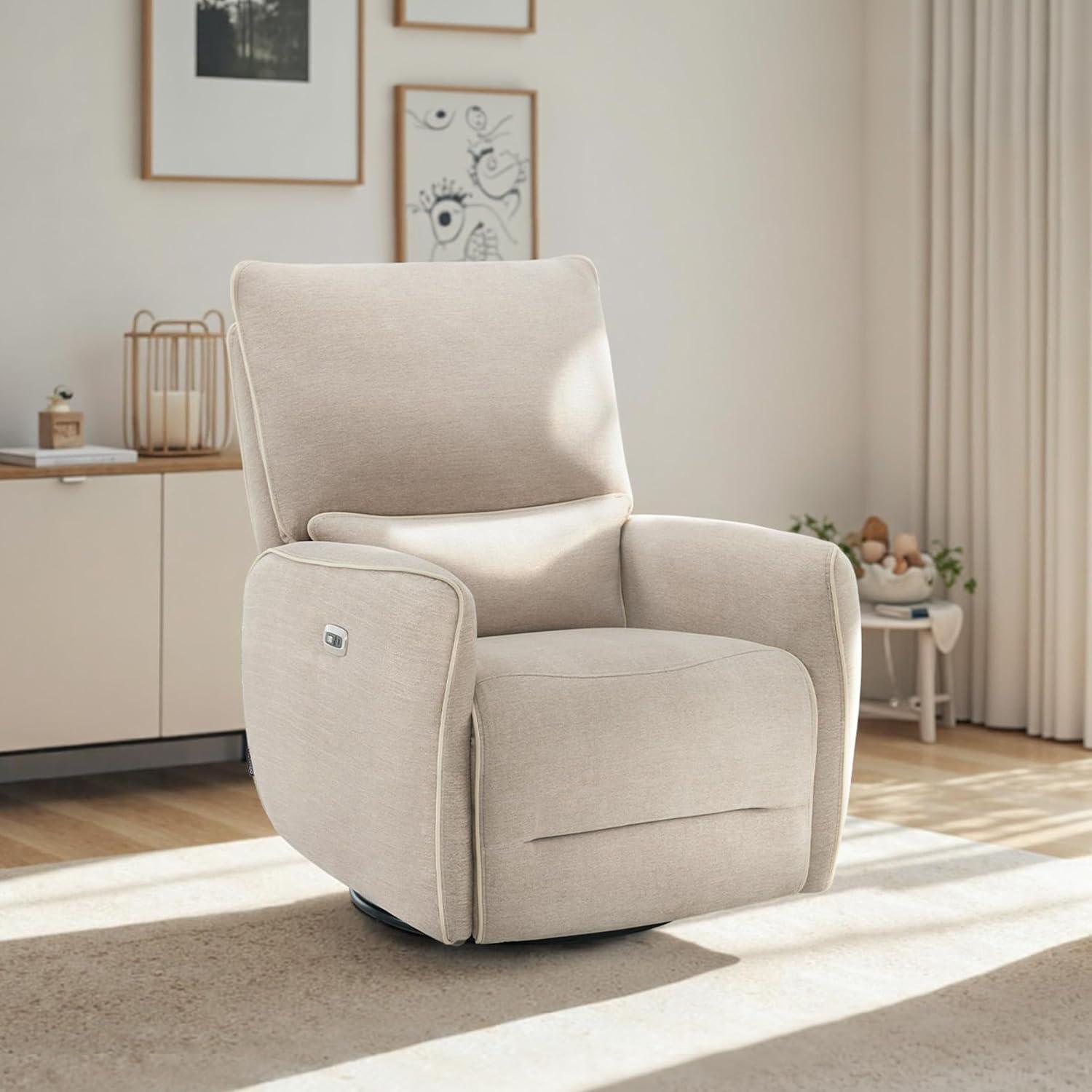 Power Swivel Glider Power Recliner Chair, Electric Rocker Recliner Chairs with USB Ports For Nursery, Fabric