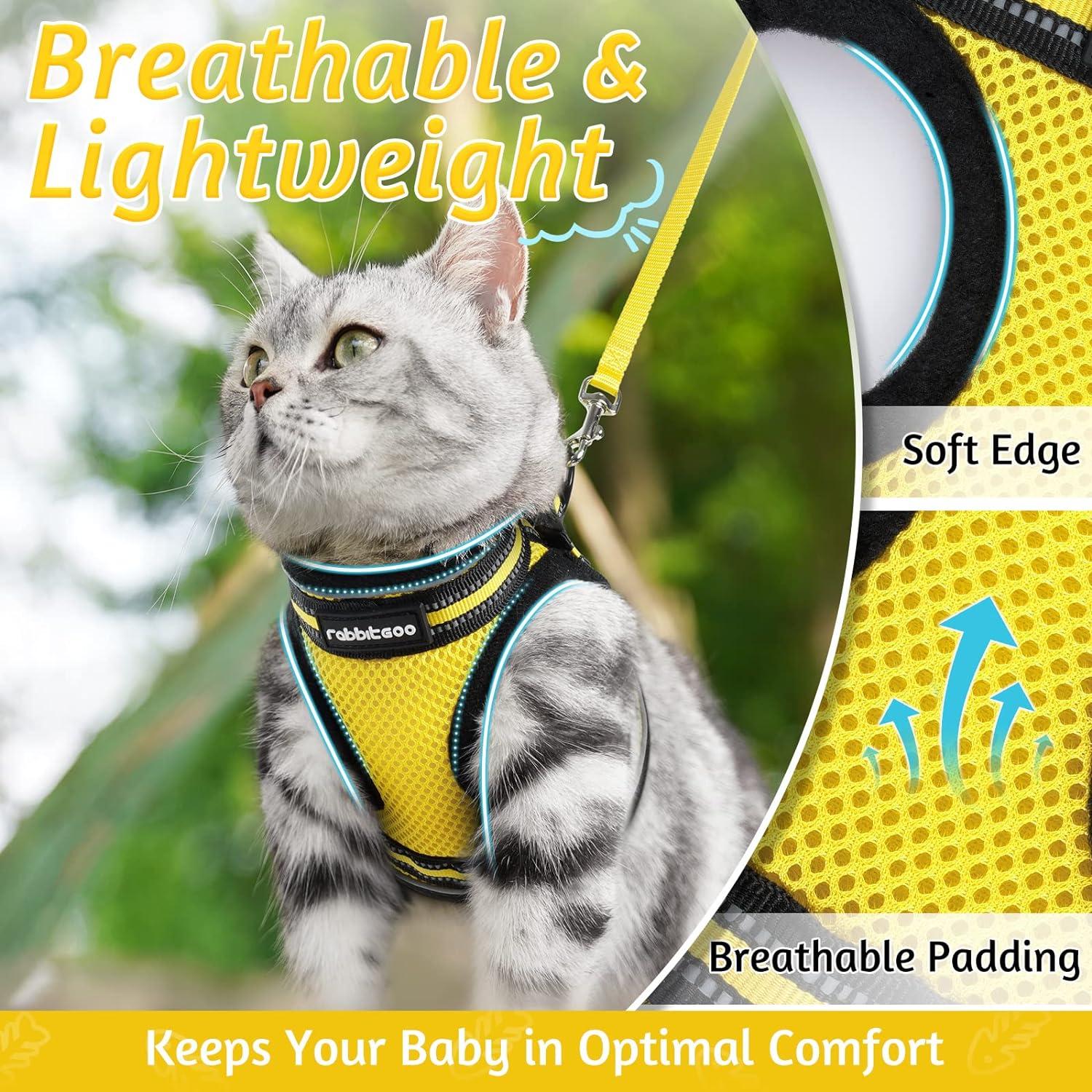 rabbitgoo Cat Harness and Leash Set for Walking Escape Proof, Adjustable Soft Kittens Vest with Reflective Strip for Small Cats, Comfortable Outdoor Vest, Yellow