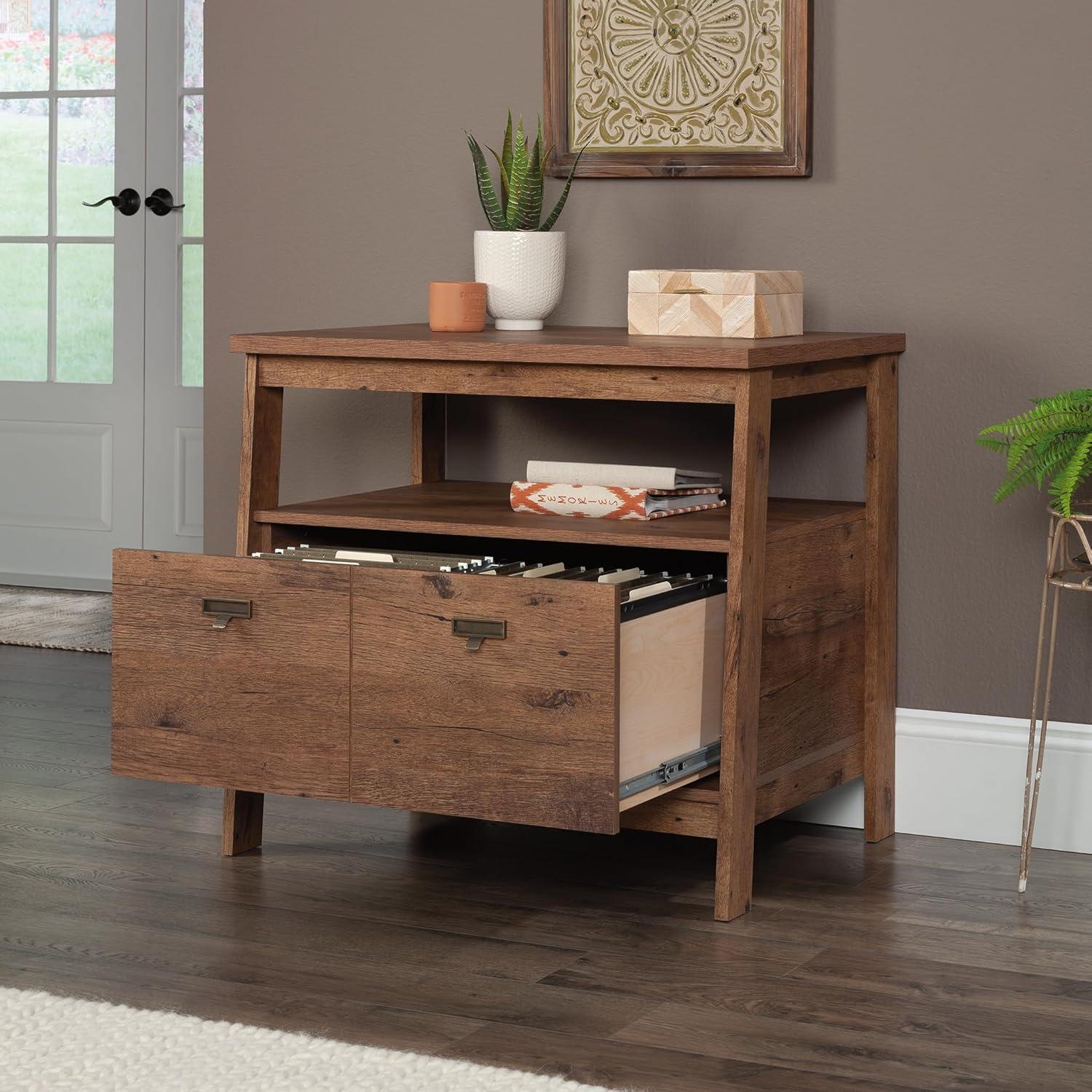 Vintage Oak Lateral File Cabinet with Open Shelf