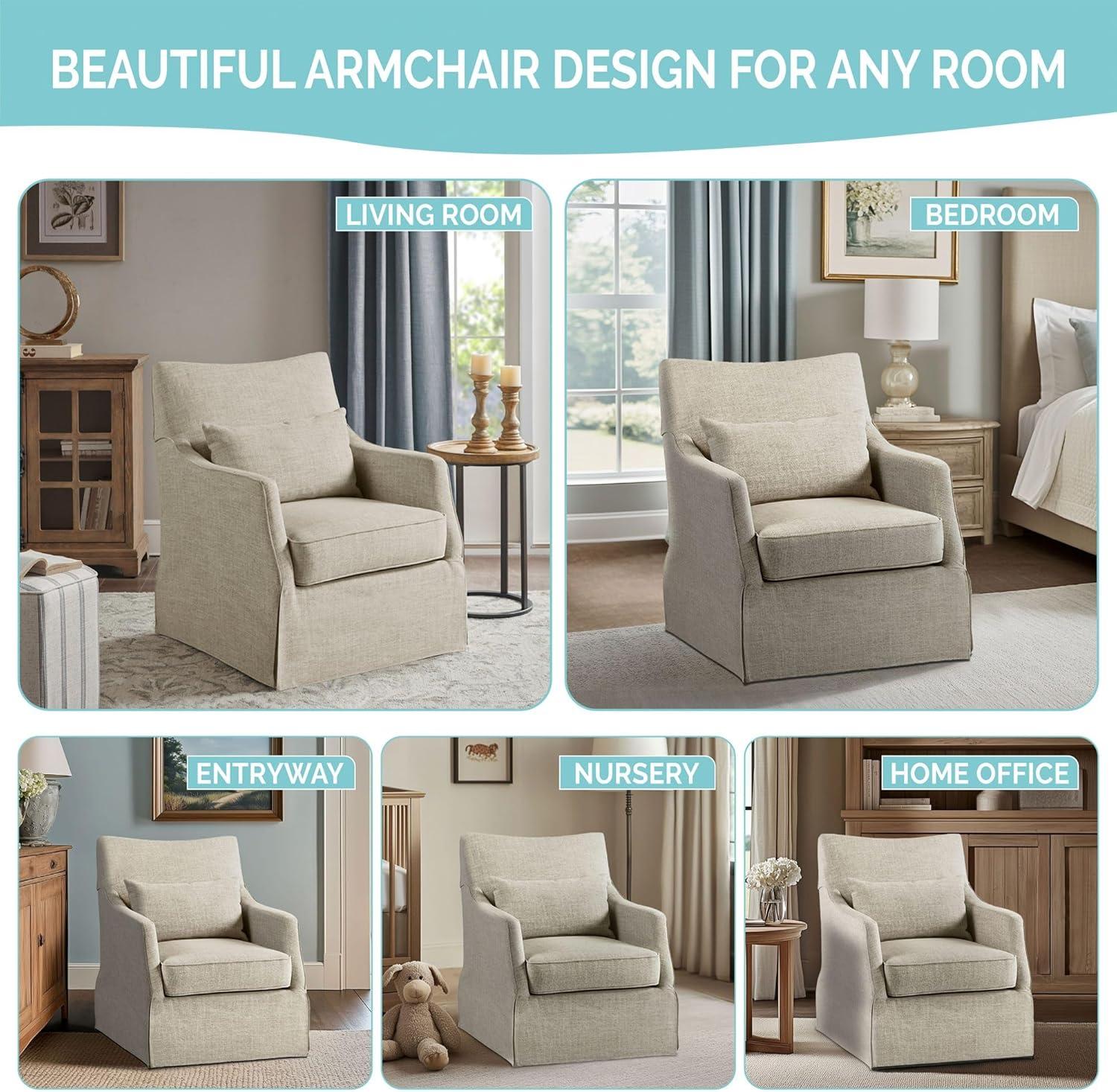Martha Stewart London 360°Swivel Armchair with Lumbar Pillow