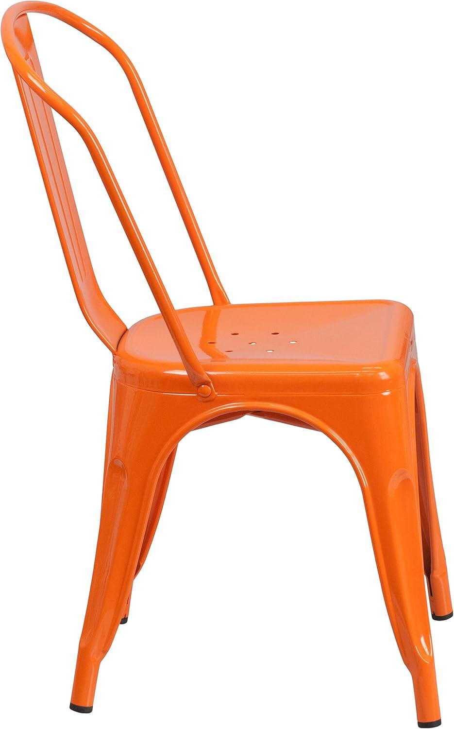 Emma + Oliver Orange Metal Stackable Indoor-Outdoor Dining Chair